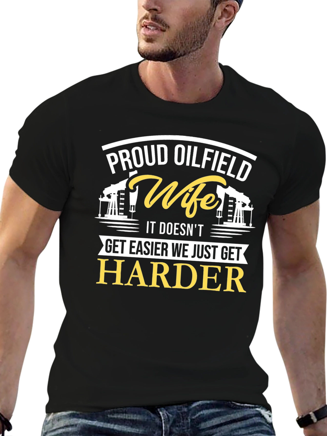 Black Proud Oilfield Wife Black T-Shirt view 6