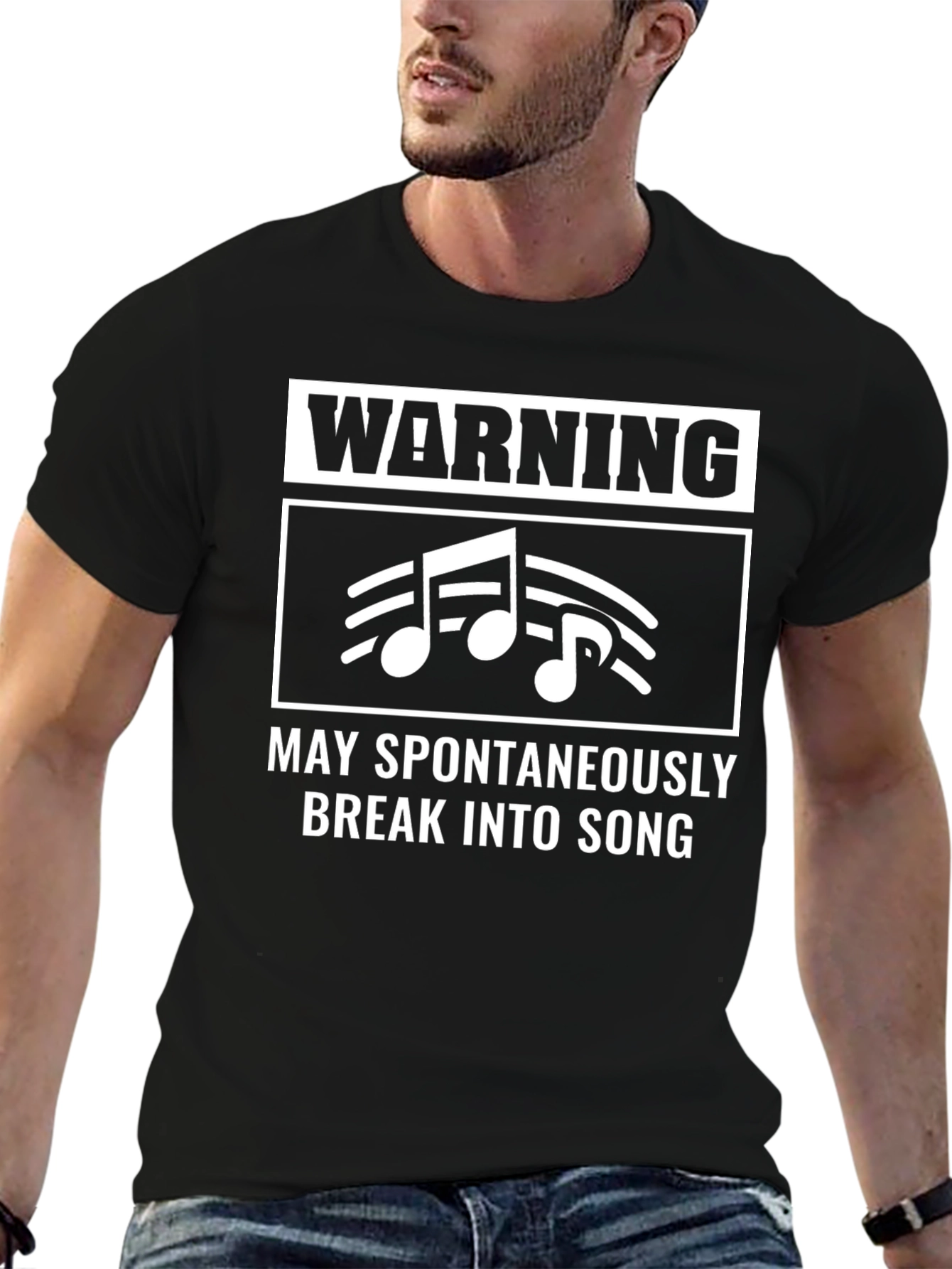 Black Warning May Spontaneously Break Into Song Black T-Shirt view 6