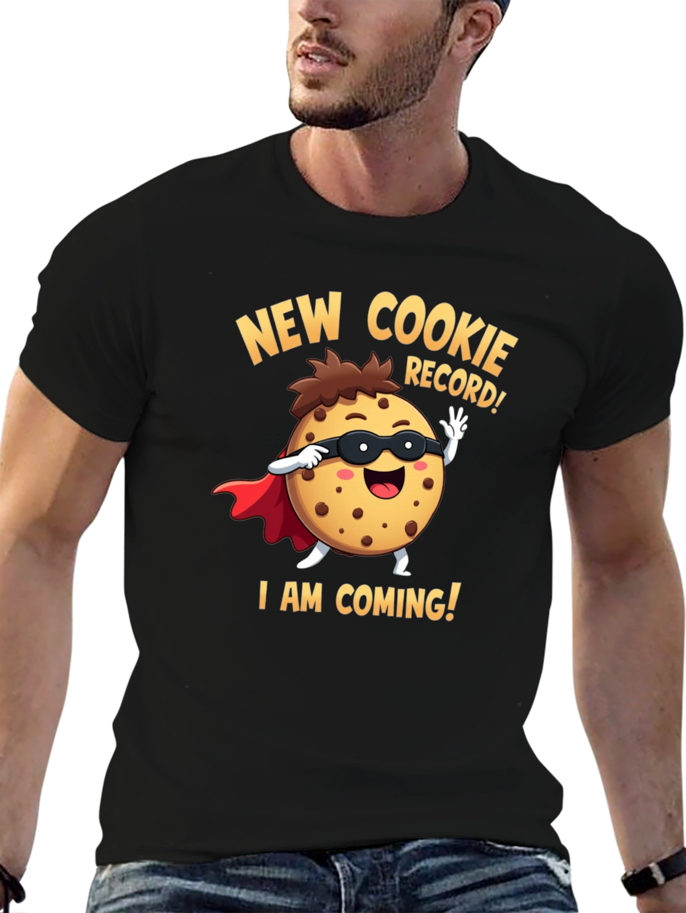 Black New Cookie Record Funny Cartoon Graphic T-Shirt view 6