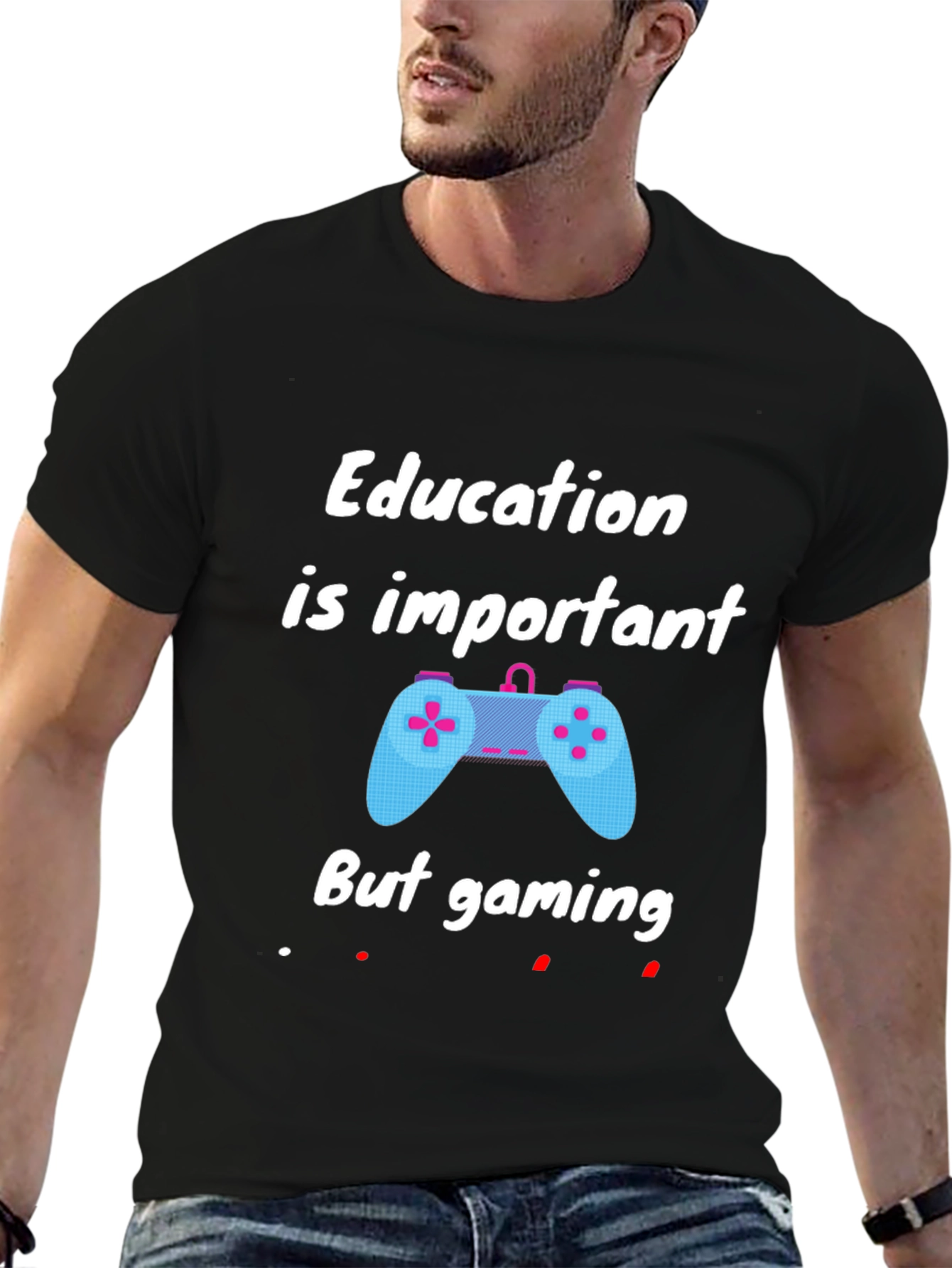 Black Education Important But Gaming T-Shirt - Black view 6