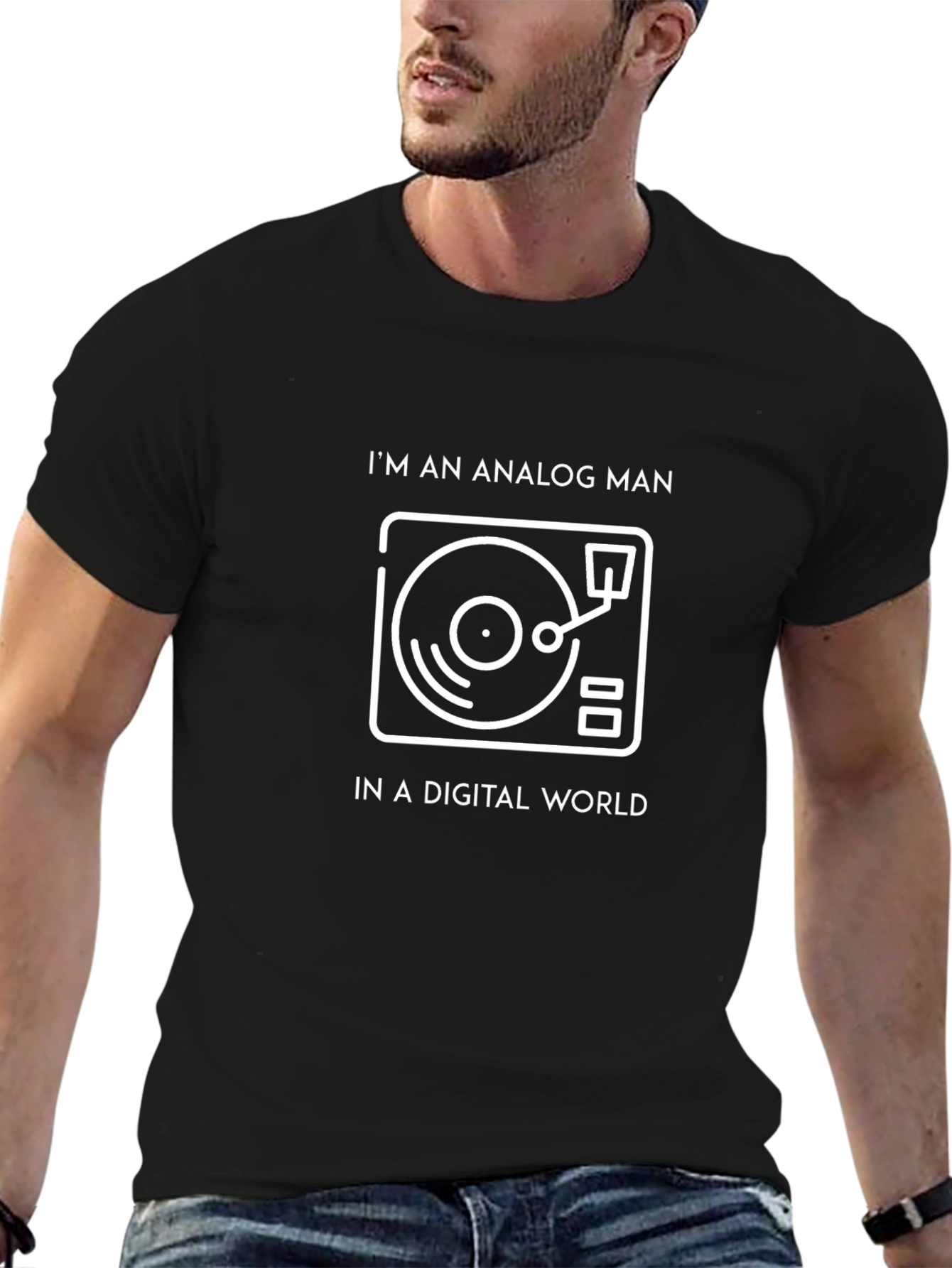 Black Analog Man in Digital World T-Shirt view 6