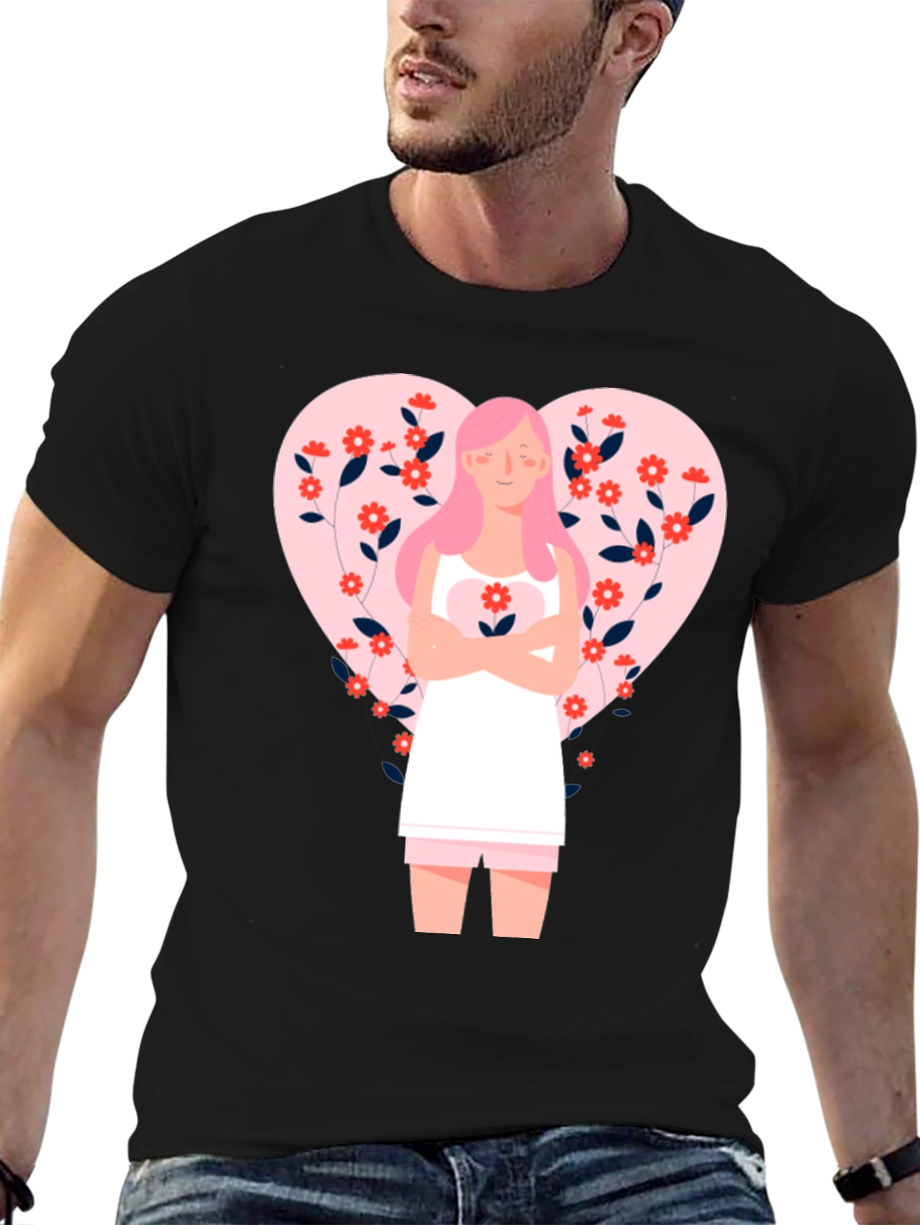 Black Floral Heart Valentine's Day Graphic Tee view 6