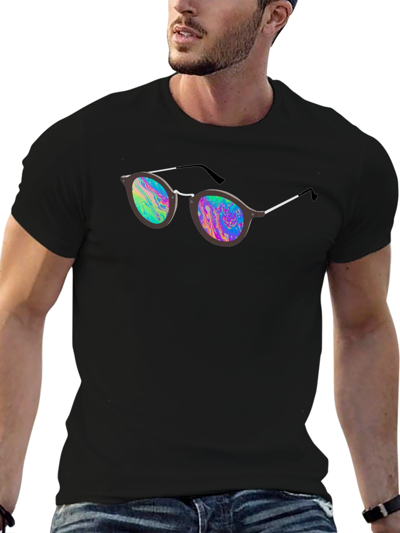 Black Retro Sunglasses Graphic Tee - Men's Black T-Shirt view 6