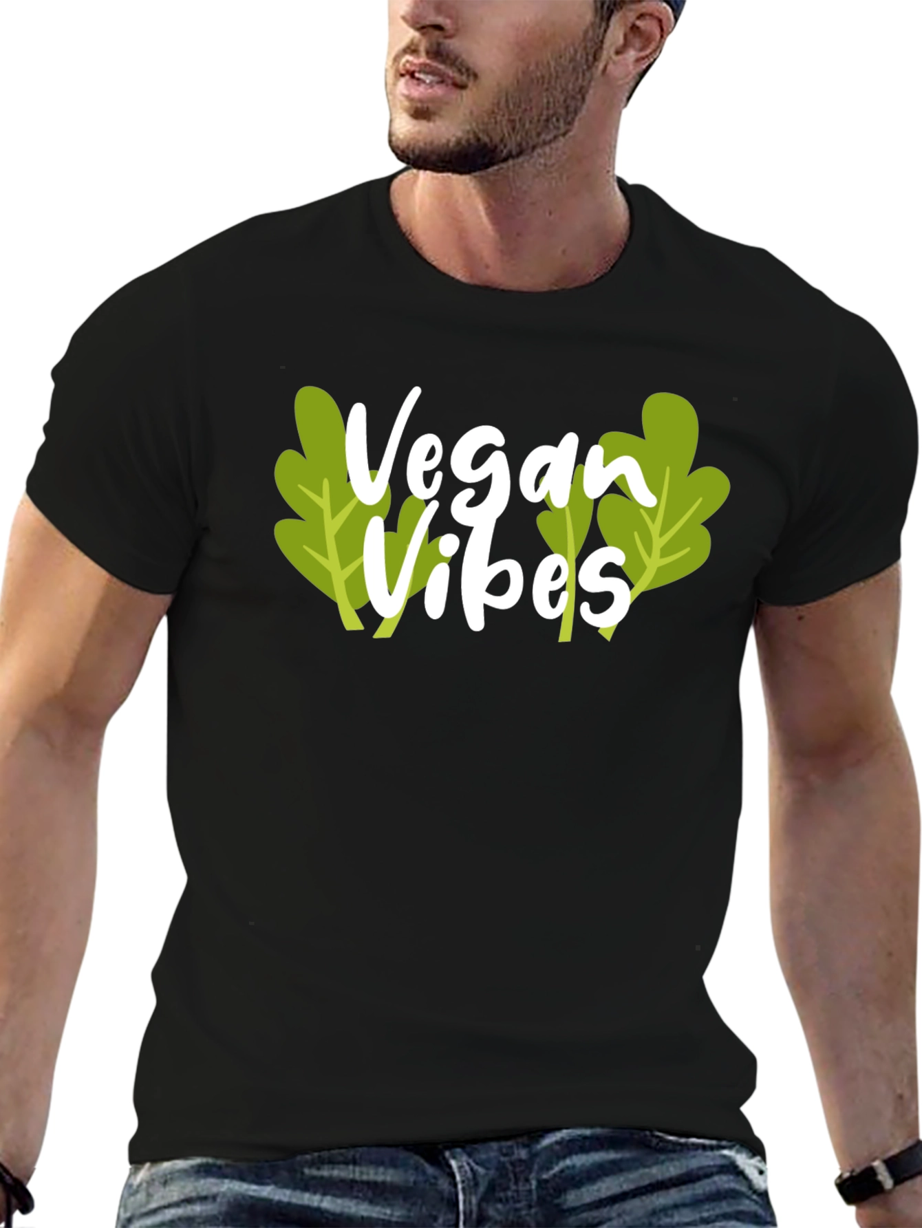 Black Vegan Vibes Black T-Shirt view 6