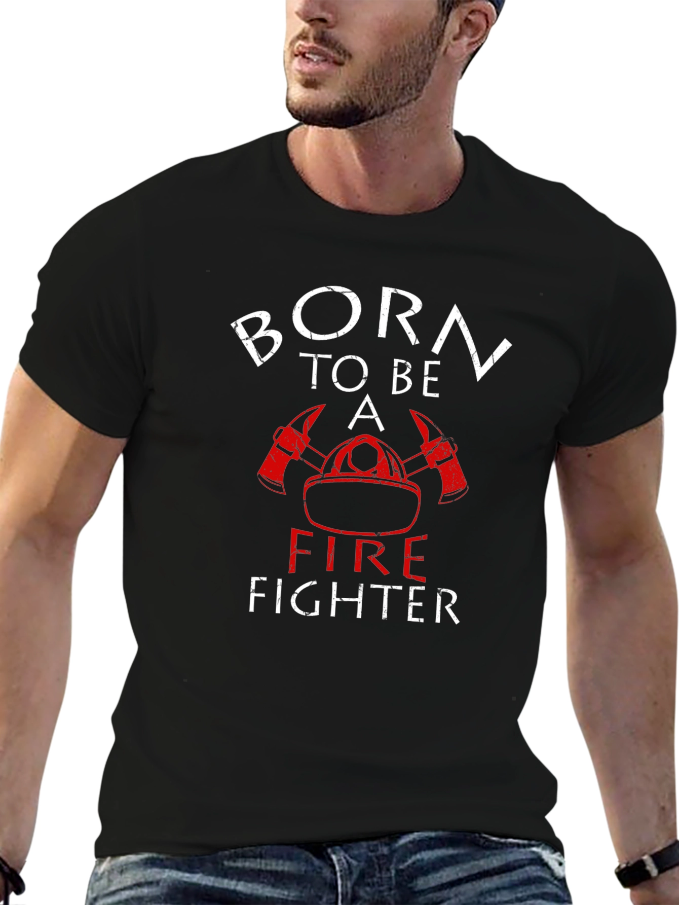 Black Born to be a Fire Fighter Black T-Shirt view 6
