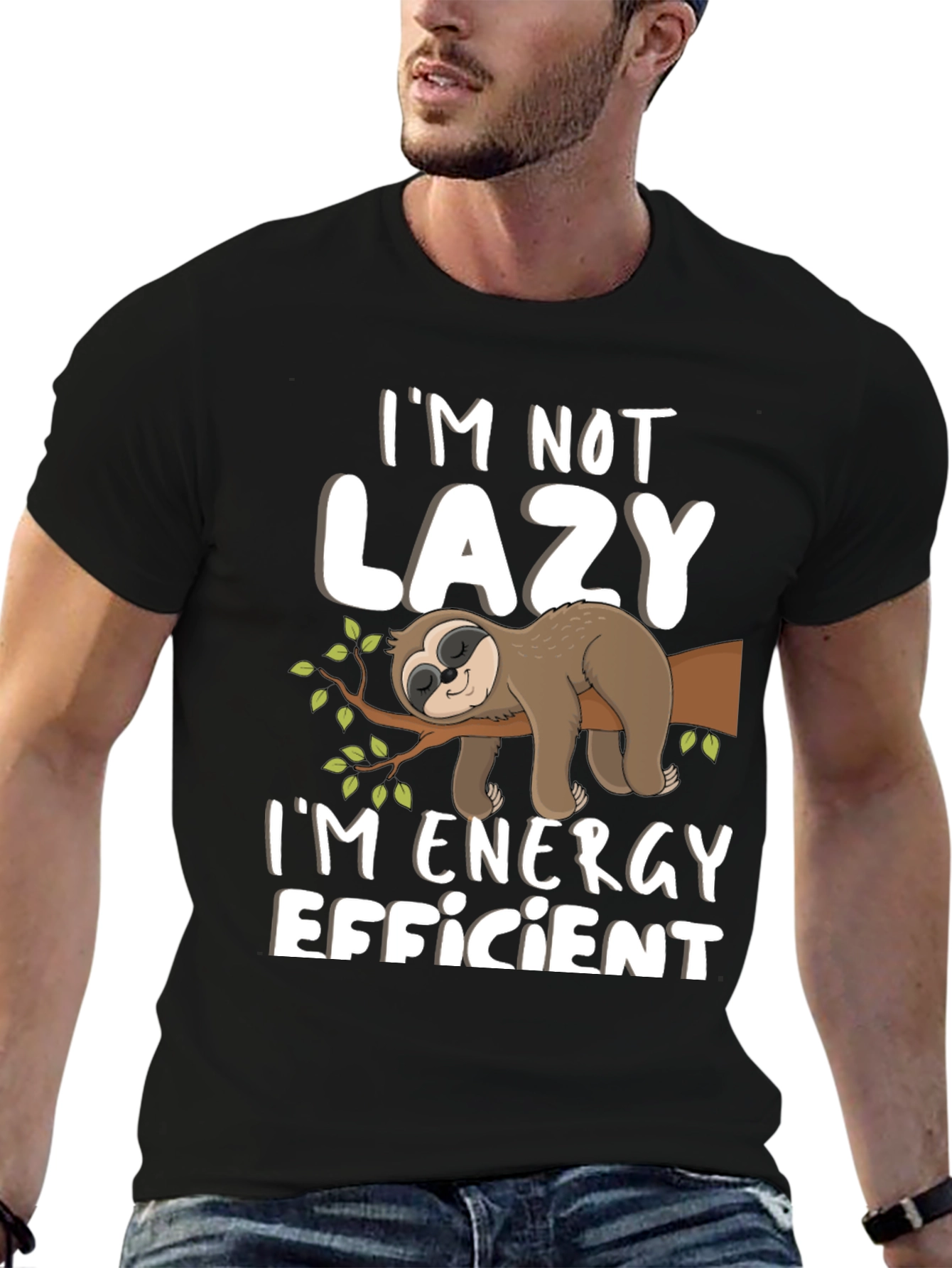 Black I'm Not Lazy Sloth T-Shirt view 6