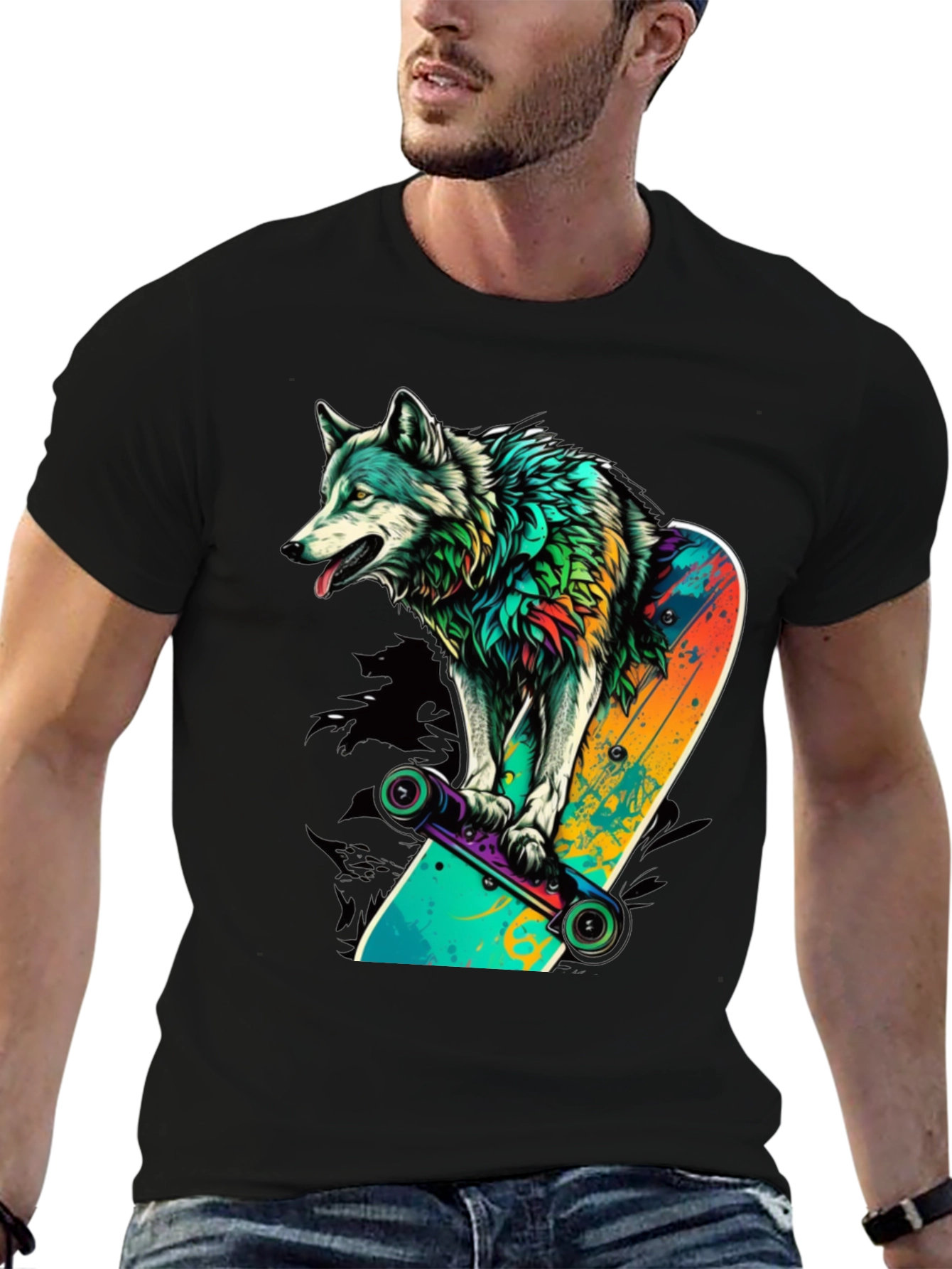 Black Wolf Skateboard Graphic Tee view 6
