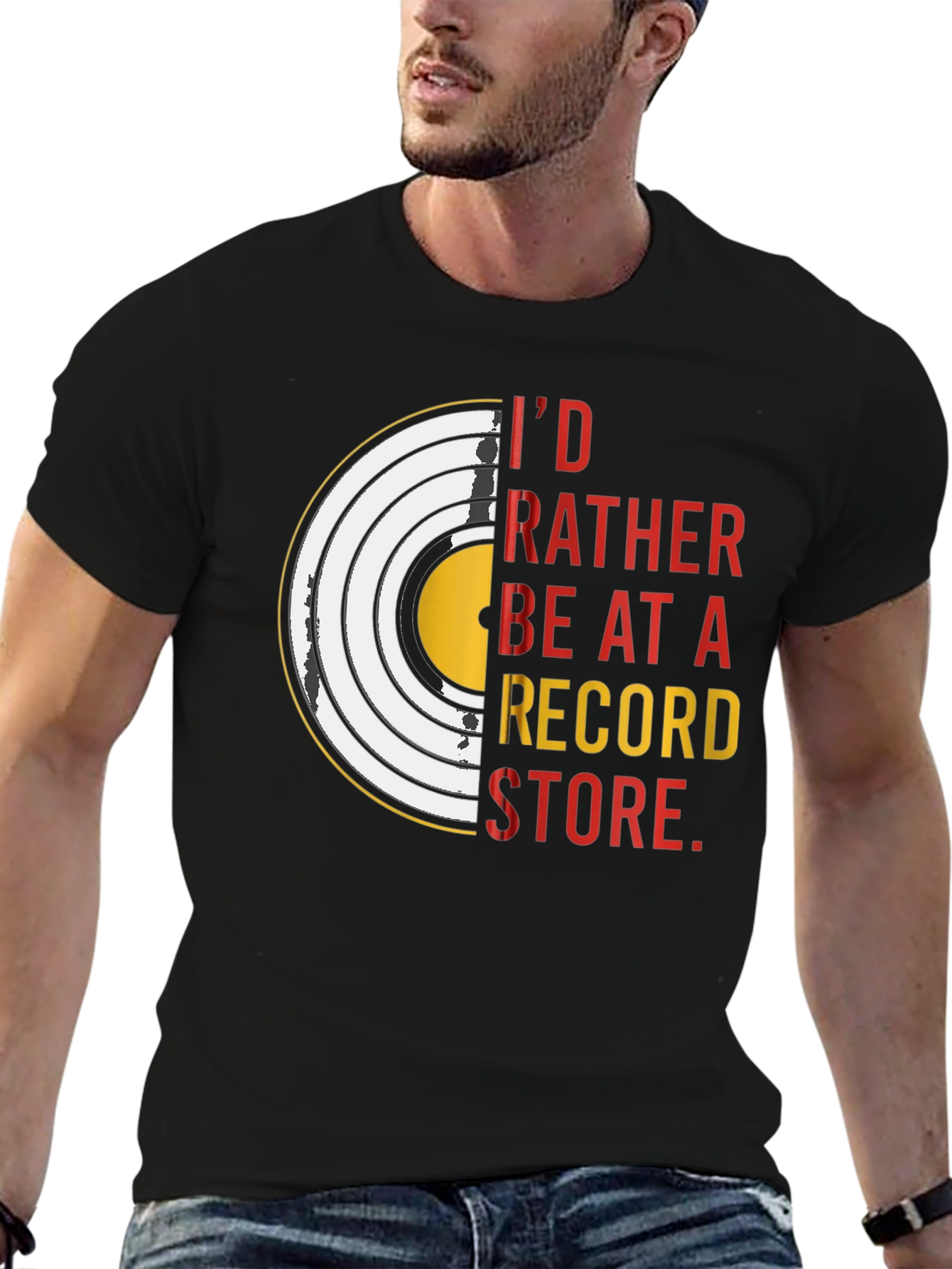 Black I'd Rather Be At A Record Store T-Shirt view 6