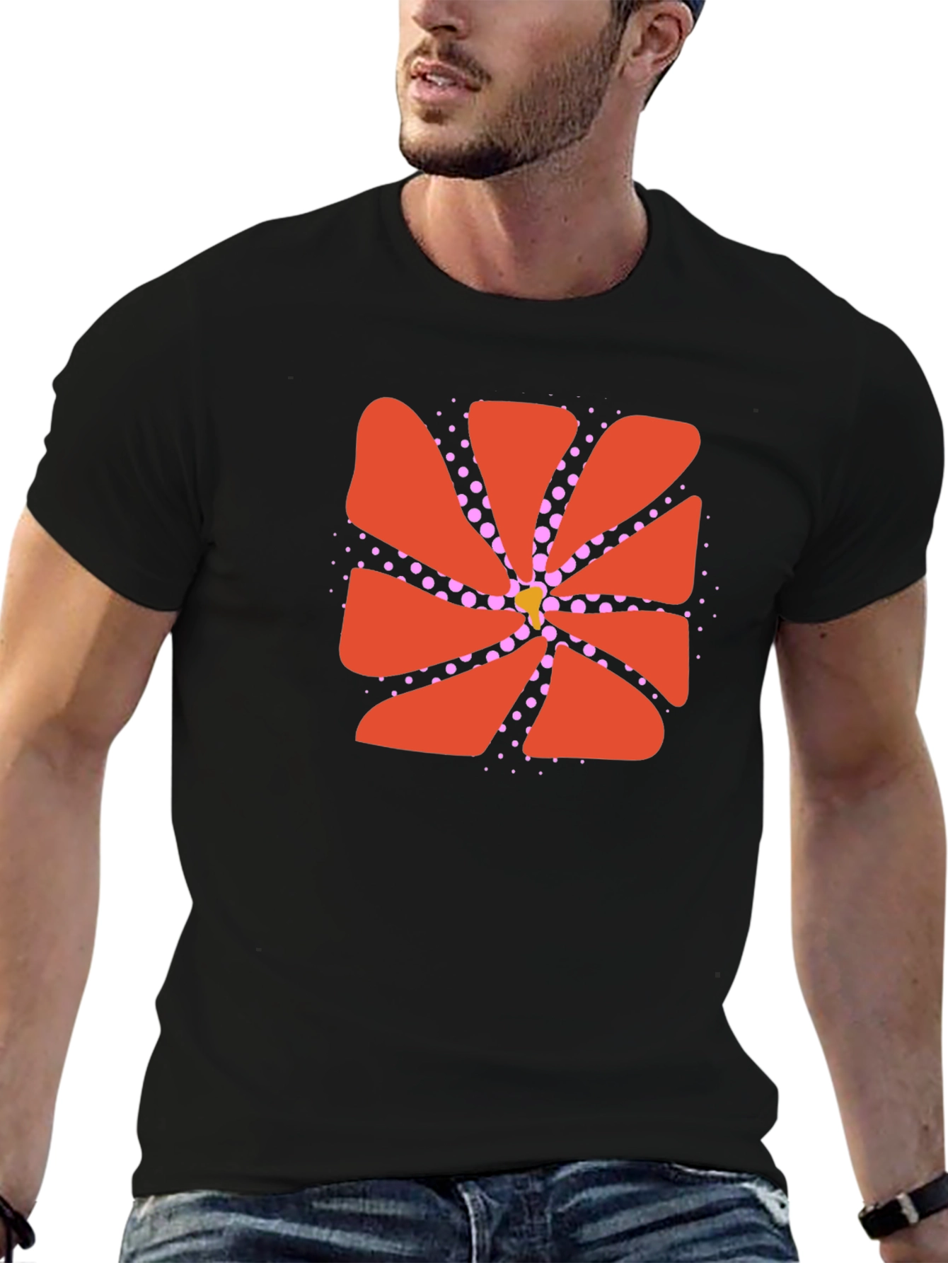 Black Abstract Flower Graphic Black Tee view 6