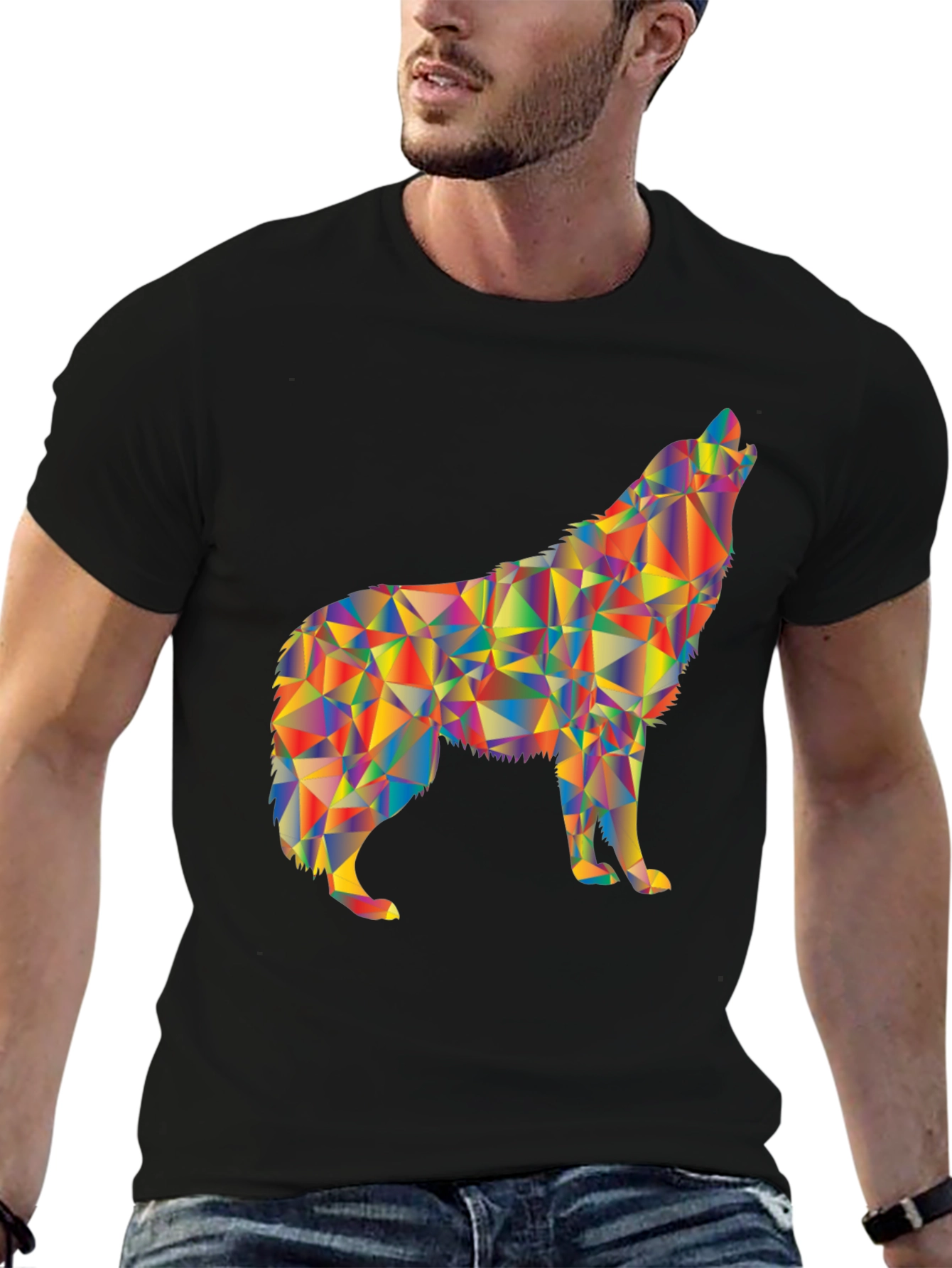 Black Geometric Wolf Graphic T-Shirt view 6