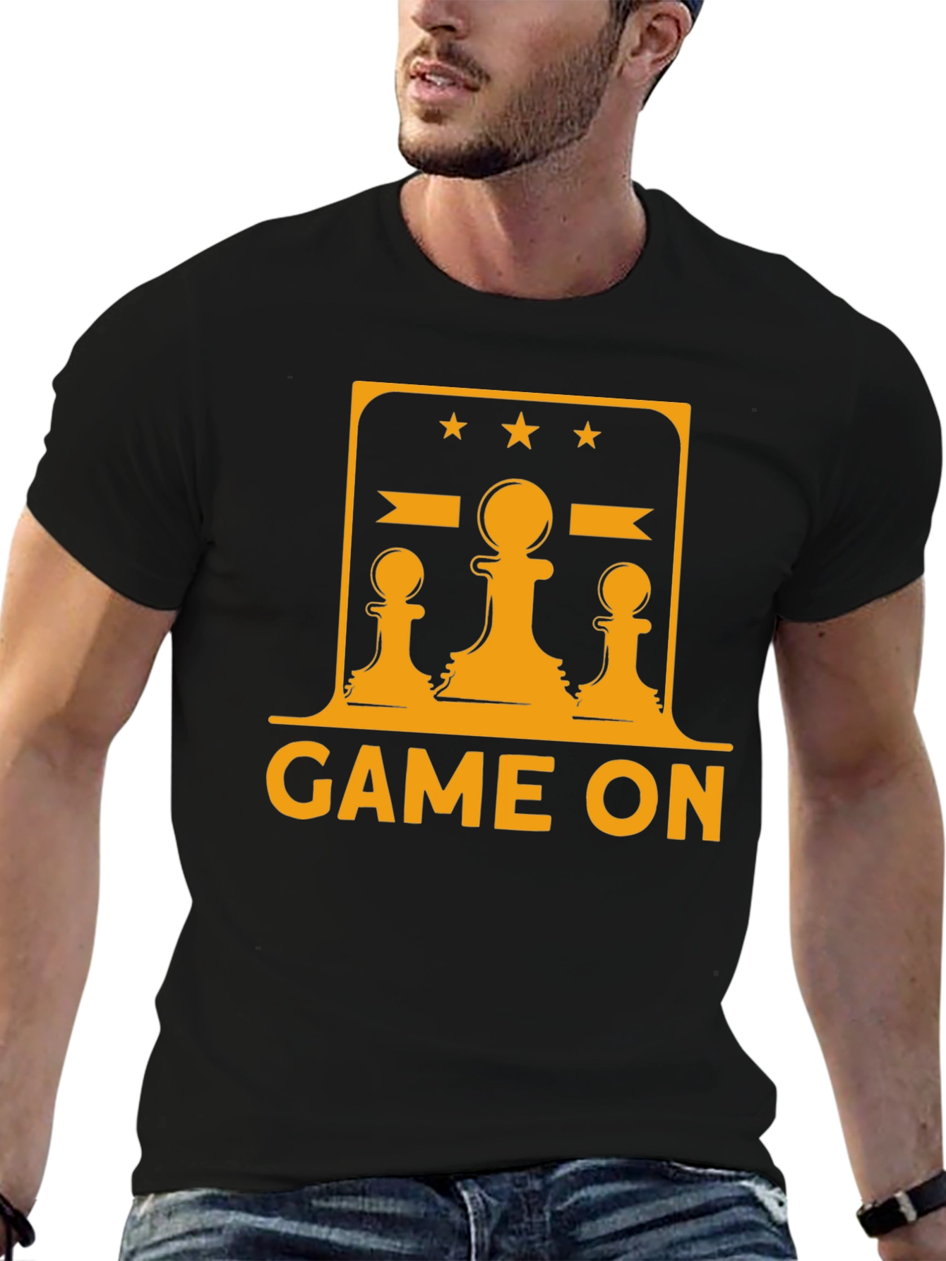Black Game On Chess Graphic Tee - Black Cotton T-Shirt view 6