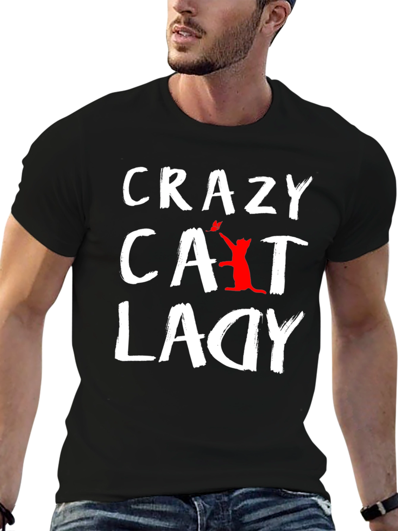 Black Crazy Cat Lady T-Shirt - Unisex Graphic Tee view 6