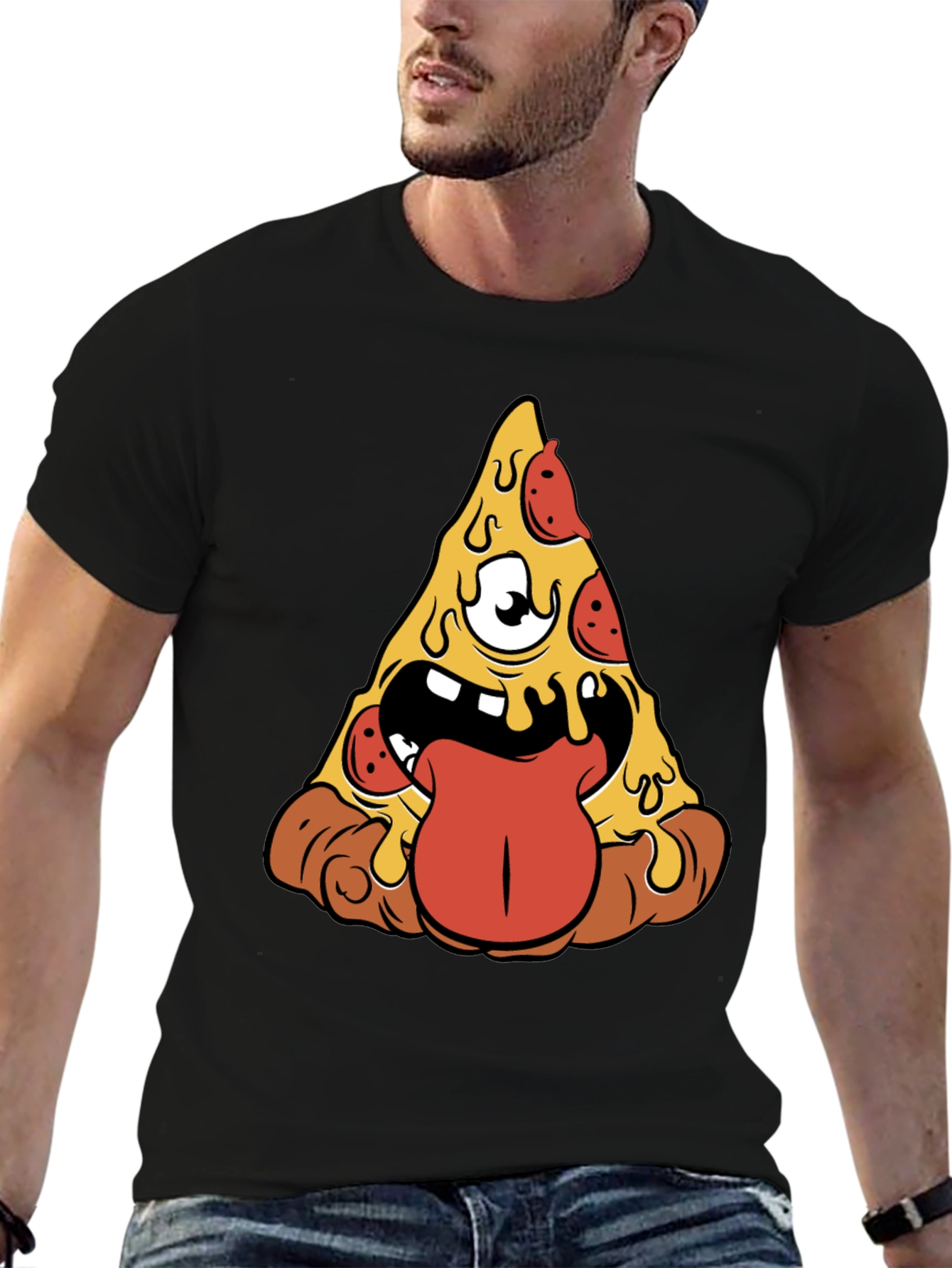 Black Pizza Monster Graphic Tee - Black Short Sleeve view 6