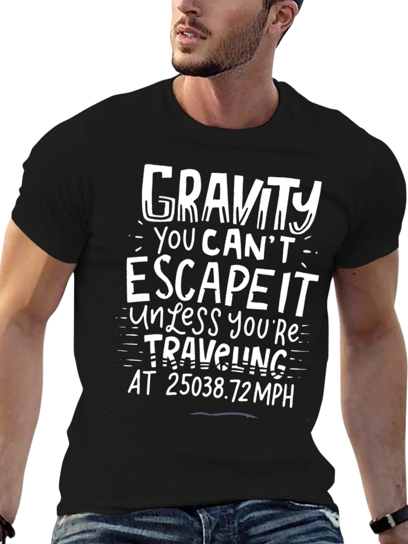 Black Gravity Escape Velocity Graphic Tee view 6