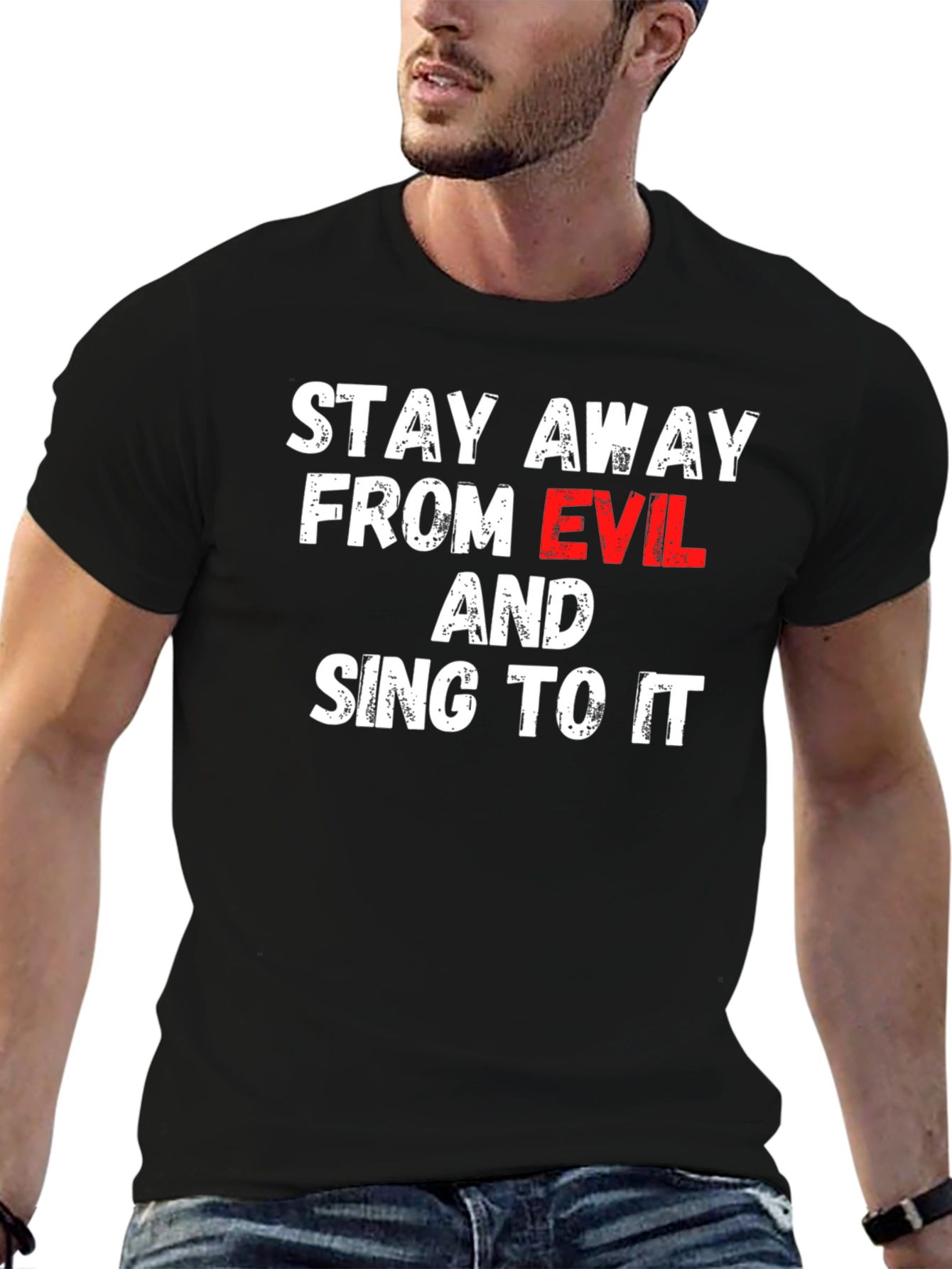 Black Stay Away From Evil T-Shirt view 6