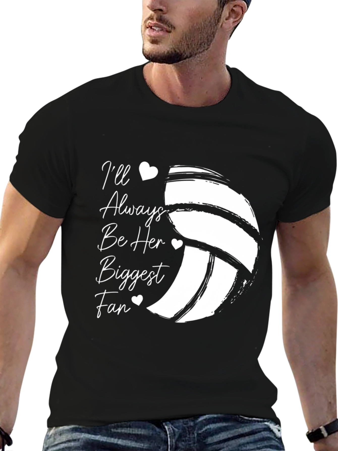 Black Volleyball Fan T-Shirt - I'll Always Be Her Biggest Fan view 6