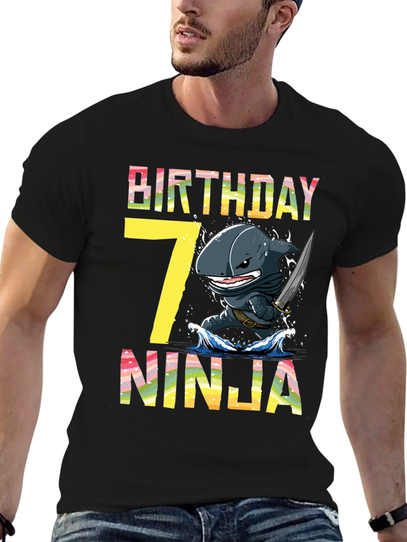 Black Birthday Ninja Shark T-Shirt view 6
