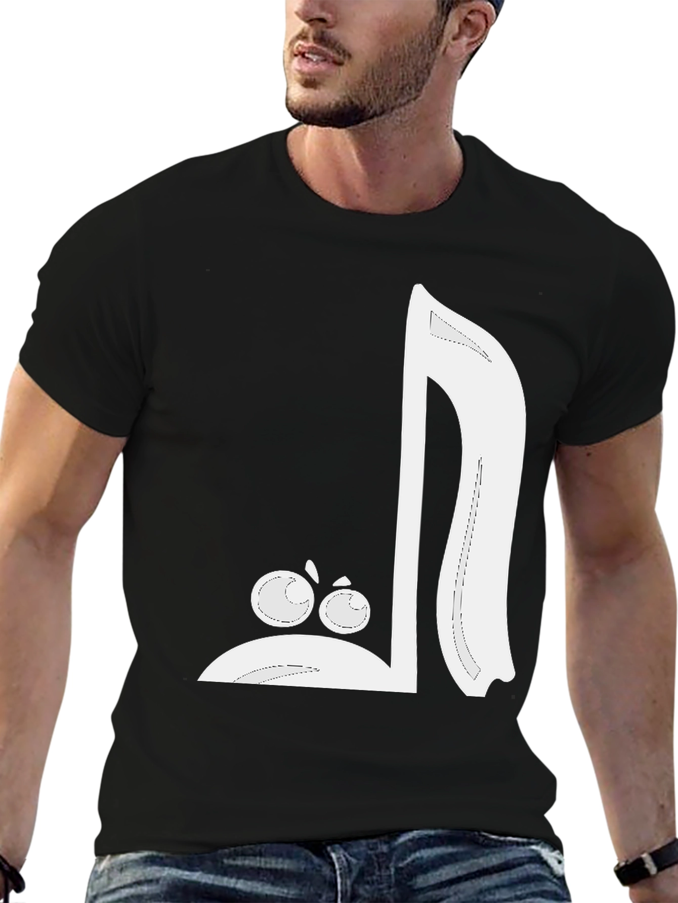 Black Cartoon Music Note Graphic Tee - Black Cotton Blend view 6