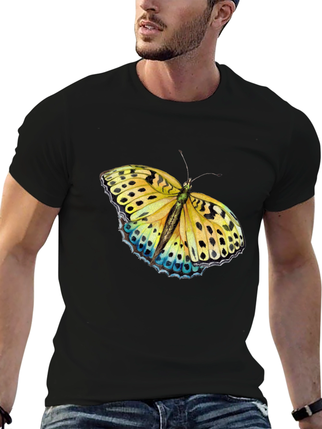 Black Butterfly Graphic Print Black T-Shirt view 6