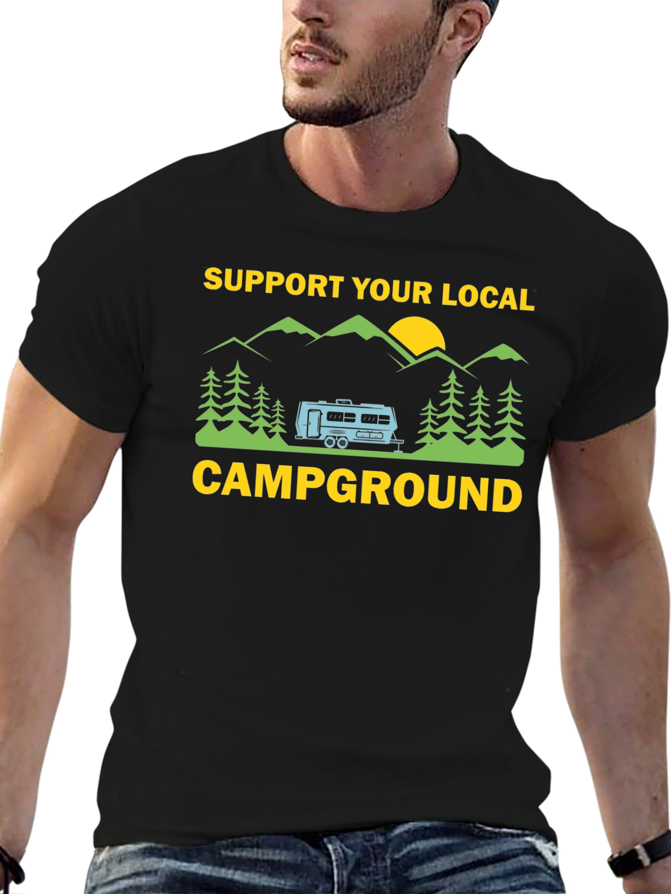 Black Support Your Local Campground Graphic Tee view 6