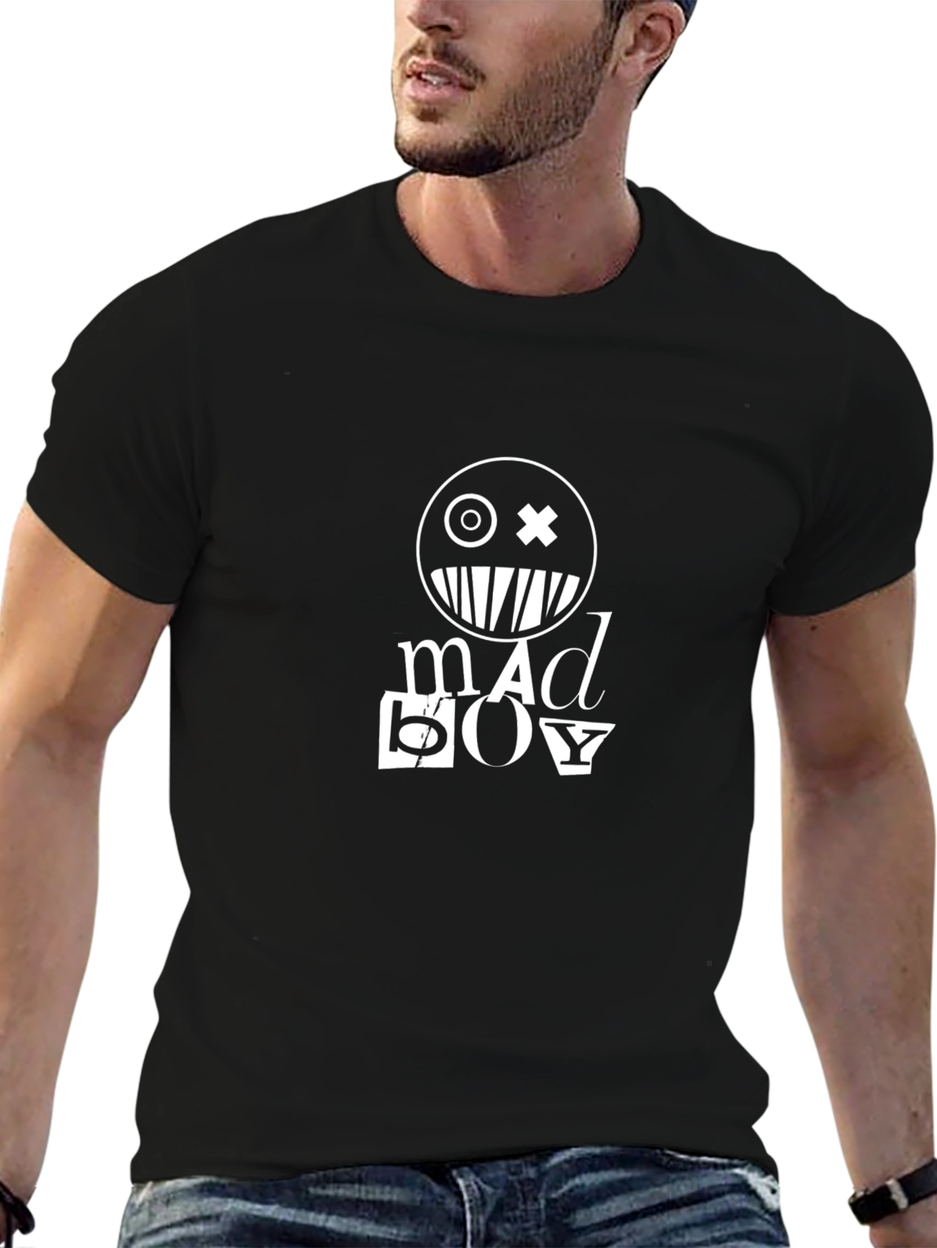 Black Mad Boy Graphic T-Shirt - Crew Neck, Short Sleeve view 6