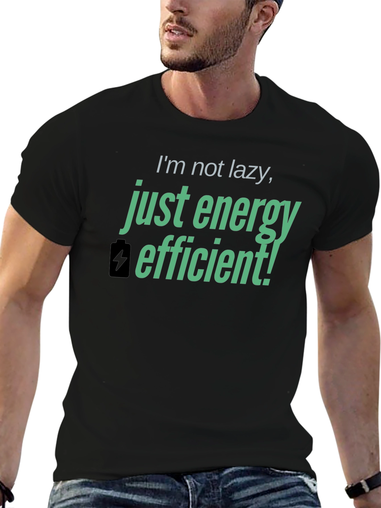 Black Energy Efficient T-Shirt - Funny Lazy Joke Tee view 6
