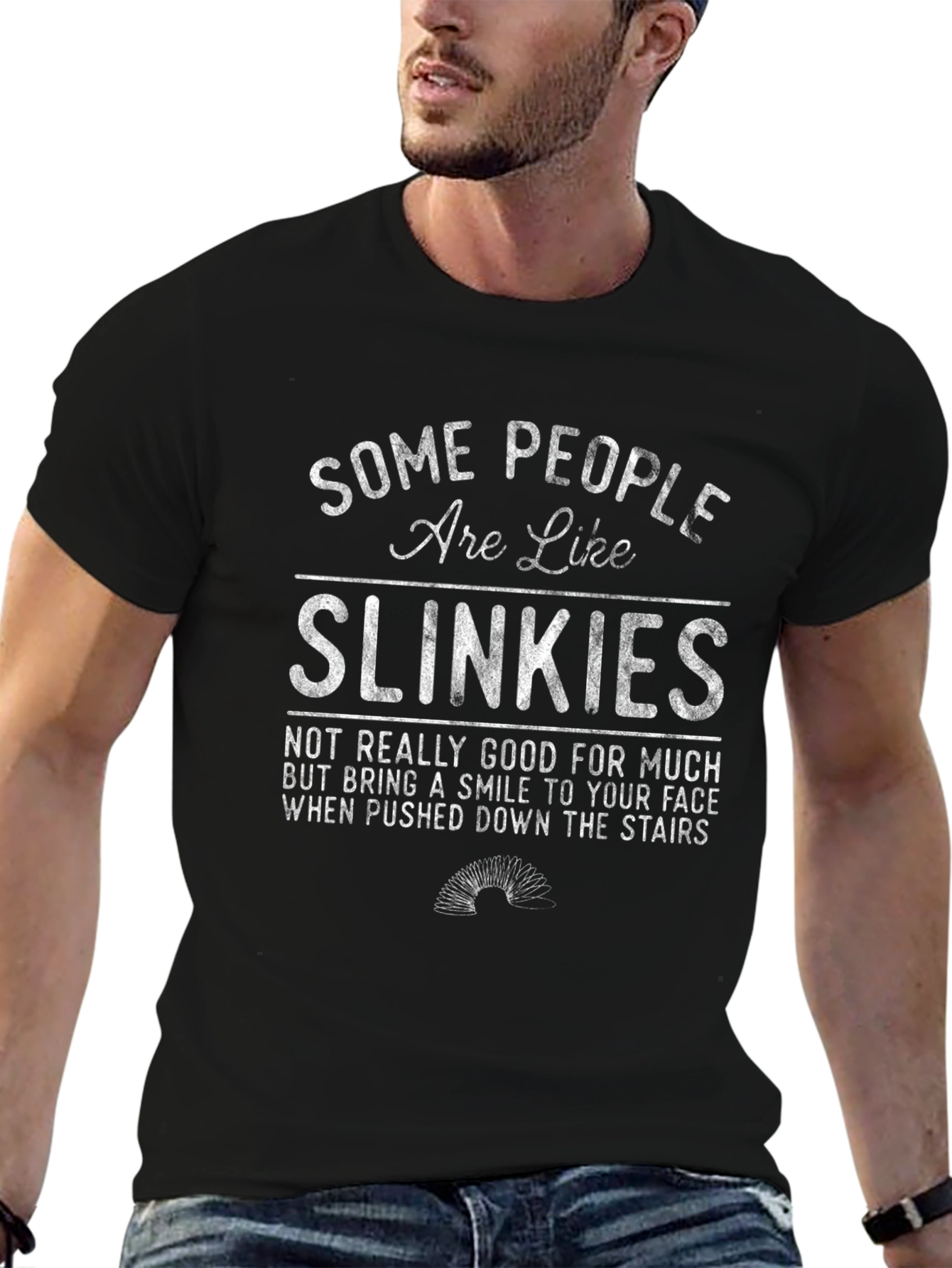 Black Funny Slinky T-Shirt: Some People Are Like Slinkies view 6