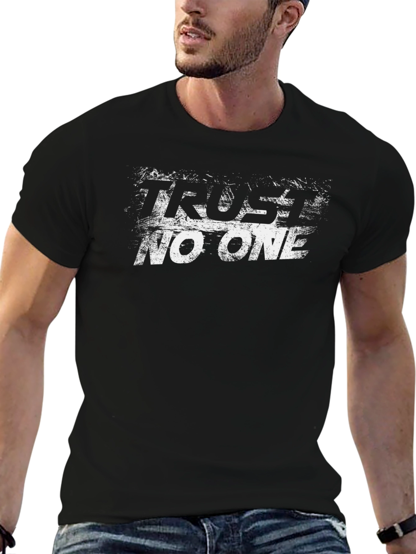 Black Trust No One Graphic T-Shirt - Black Cotton Tee view 6