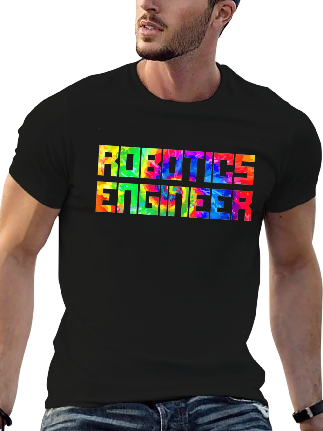 Black Robotics Engineer T-Shirt - Colorful Design view 6