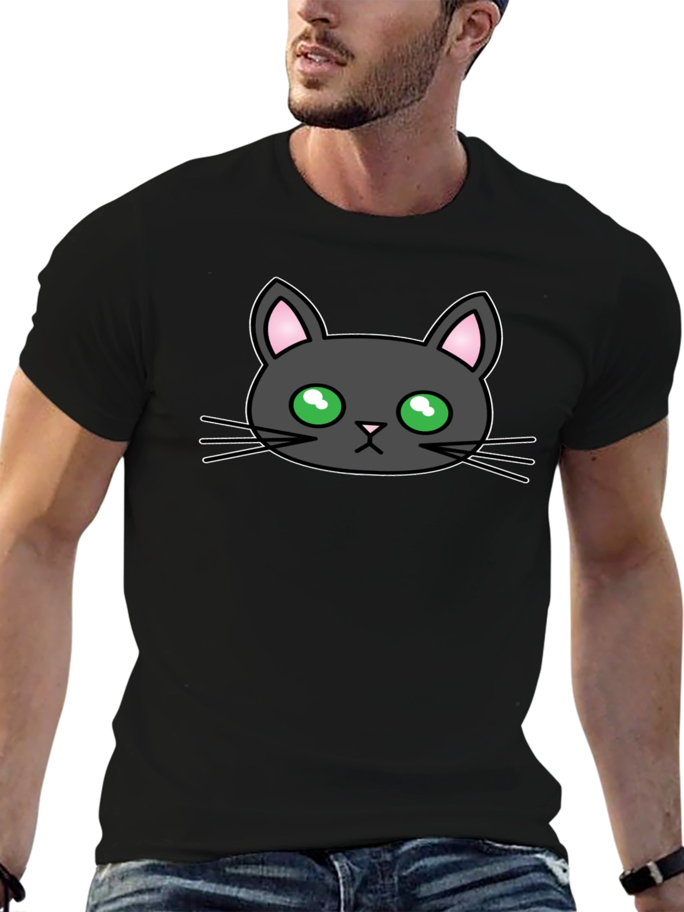 Black Black Cat Graphic Tee - Cute Cartoon Design view 6