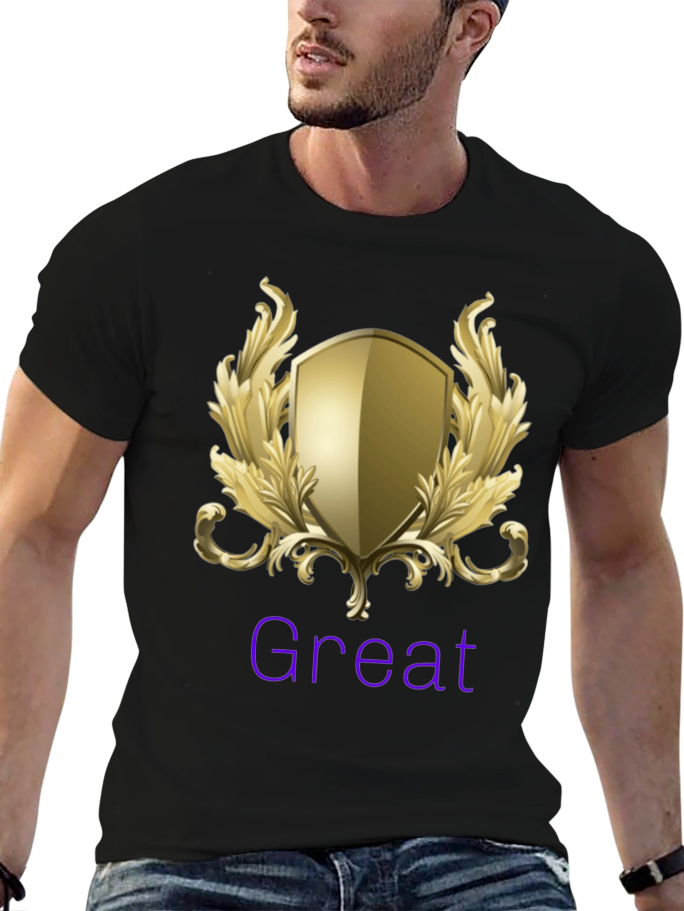 Black Great Shield Graphic T-Shirt - Premium Black Tee view 6
