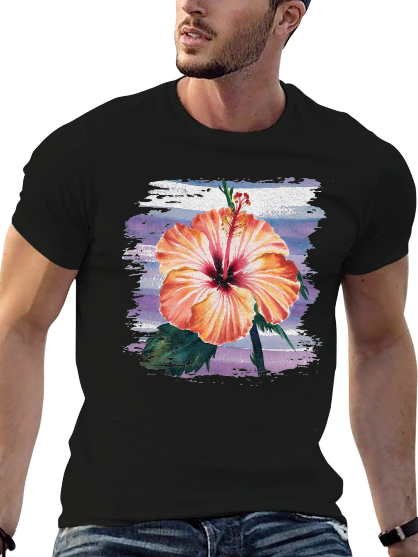 Black Hibiscus Flower T-Shirt - Tropical Summer Tee view 6