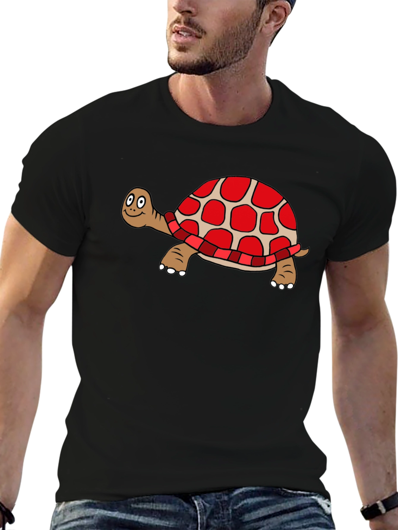 Black Cartoon Turtle Black T-Shirt view 6