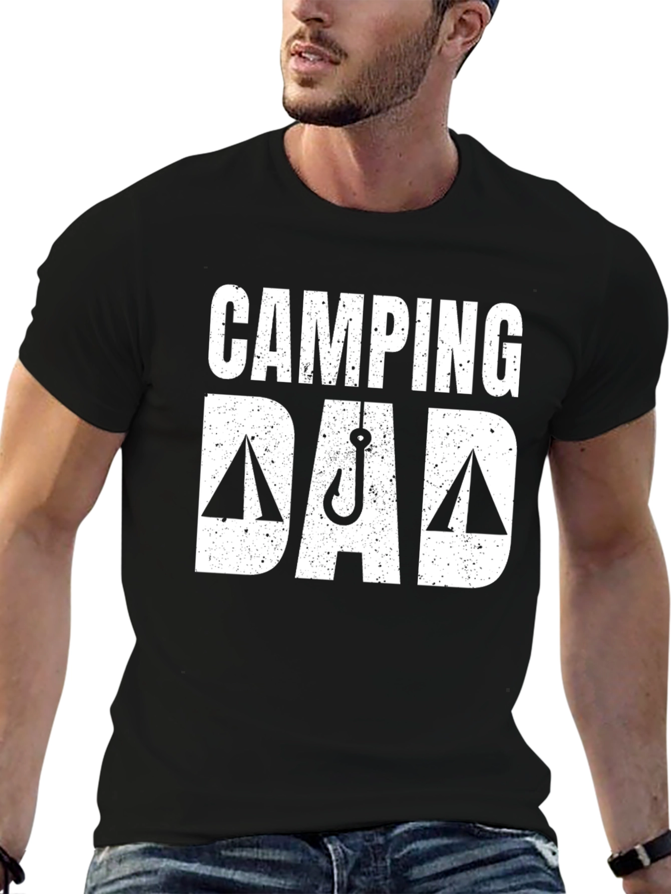 Black Camping Dad T-Shirt | Fishing Hook Tee view 6