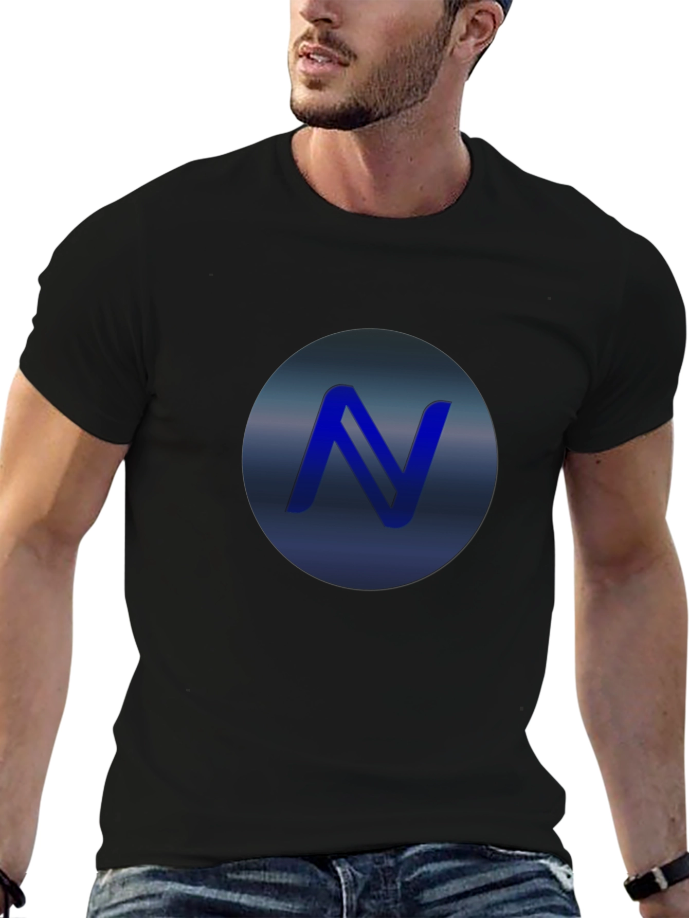 Black Stylish Black T-Shirt with Blue 'N' Logo view 6