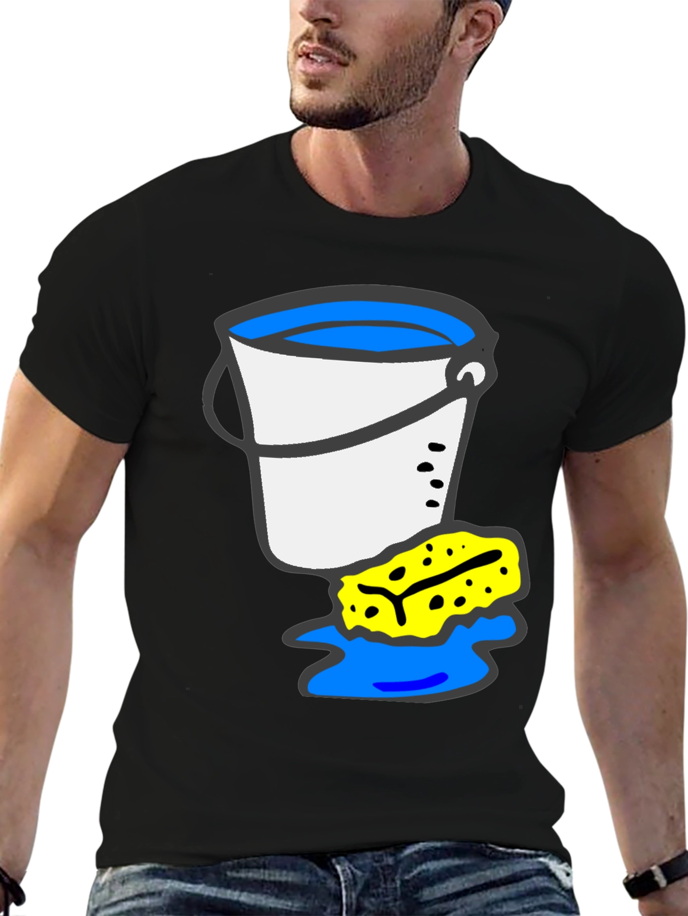 Black Bucket and Sponge Graphic Tee - Cleaning Crew Shirt view 6