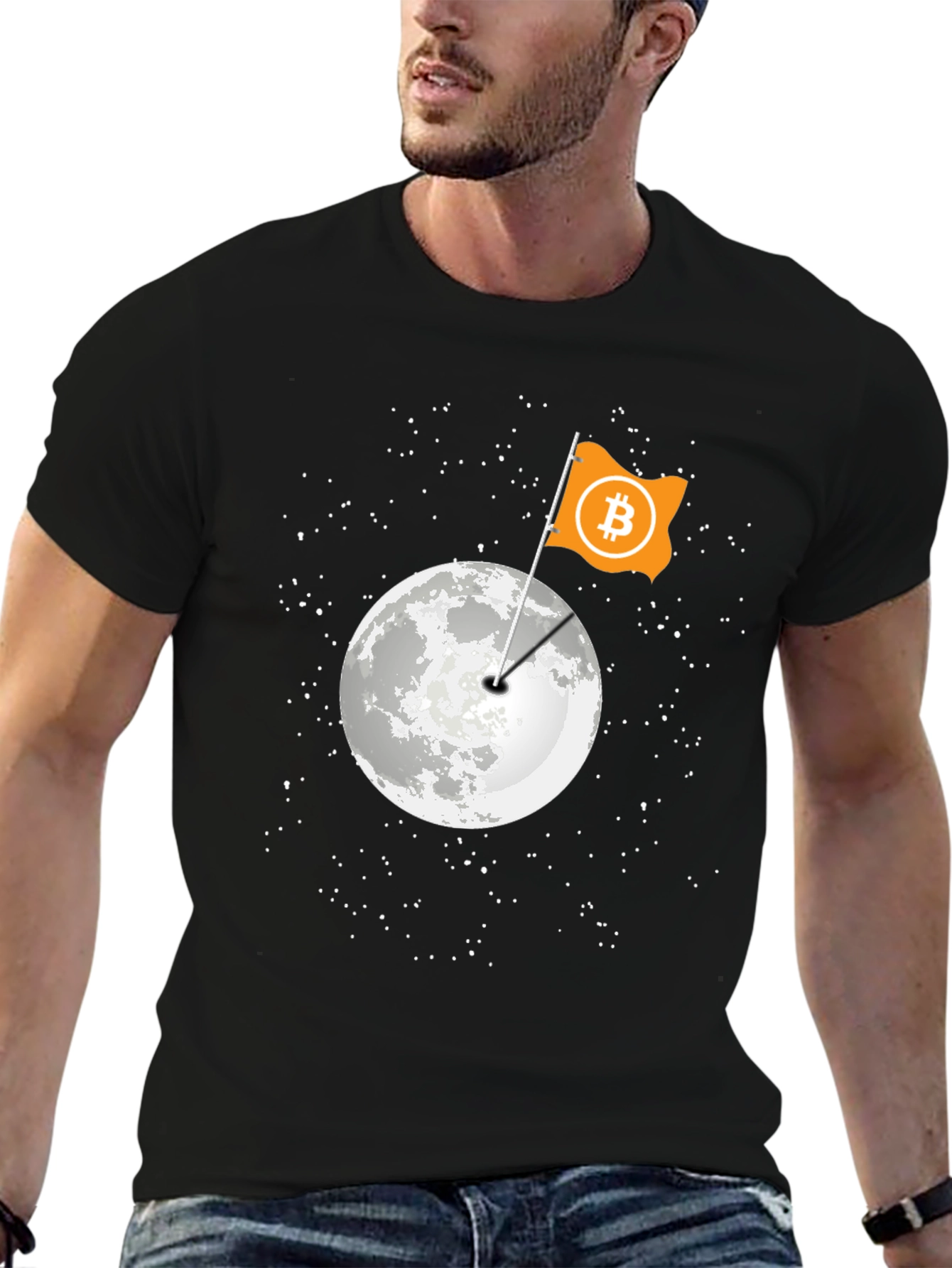 Black Bitcoin Moon Landing Black T-Shirt view 6