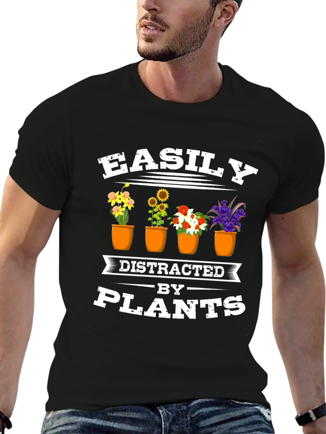 Black Easily Distracted by Plants Black T-Shirt view 6