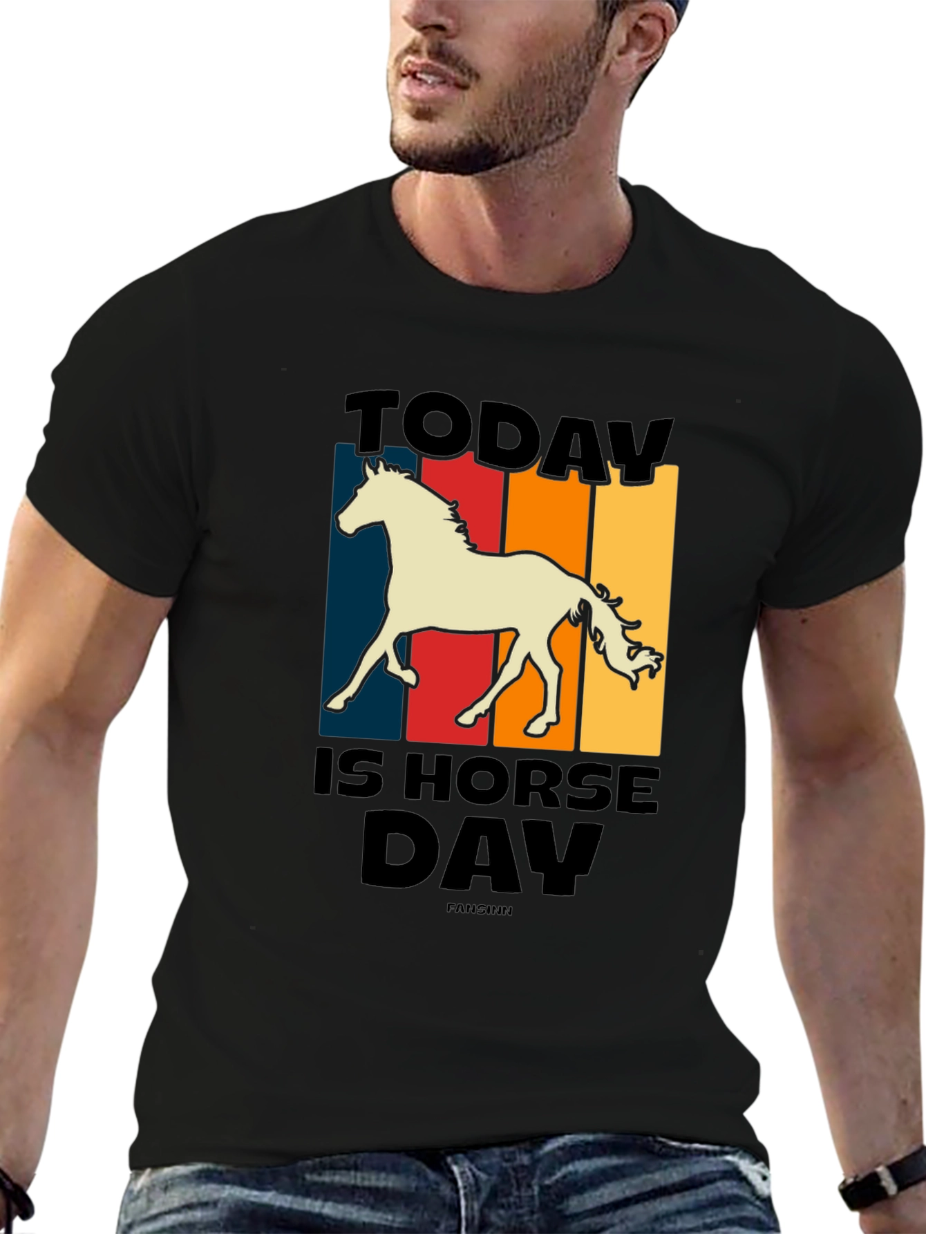 Black Today Is Horse Day Retro Graphic Tee view 6
