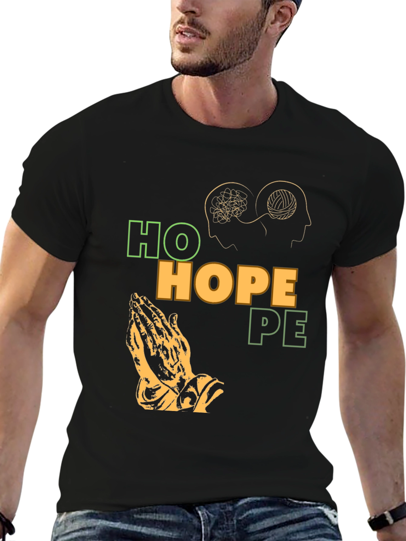 Black Hope Graphic T-Shirt, Unique Praying Hands Design view 6