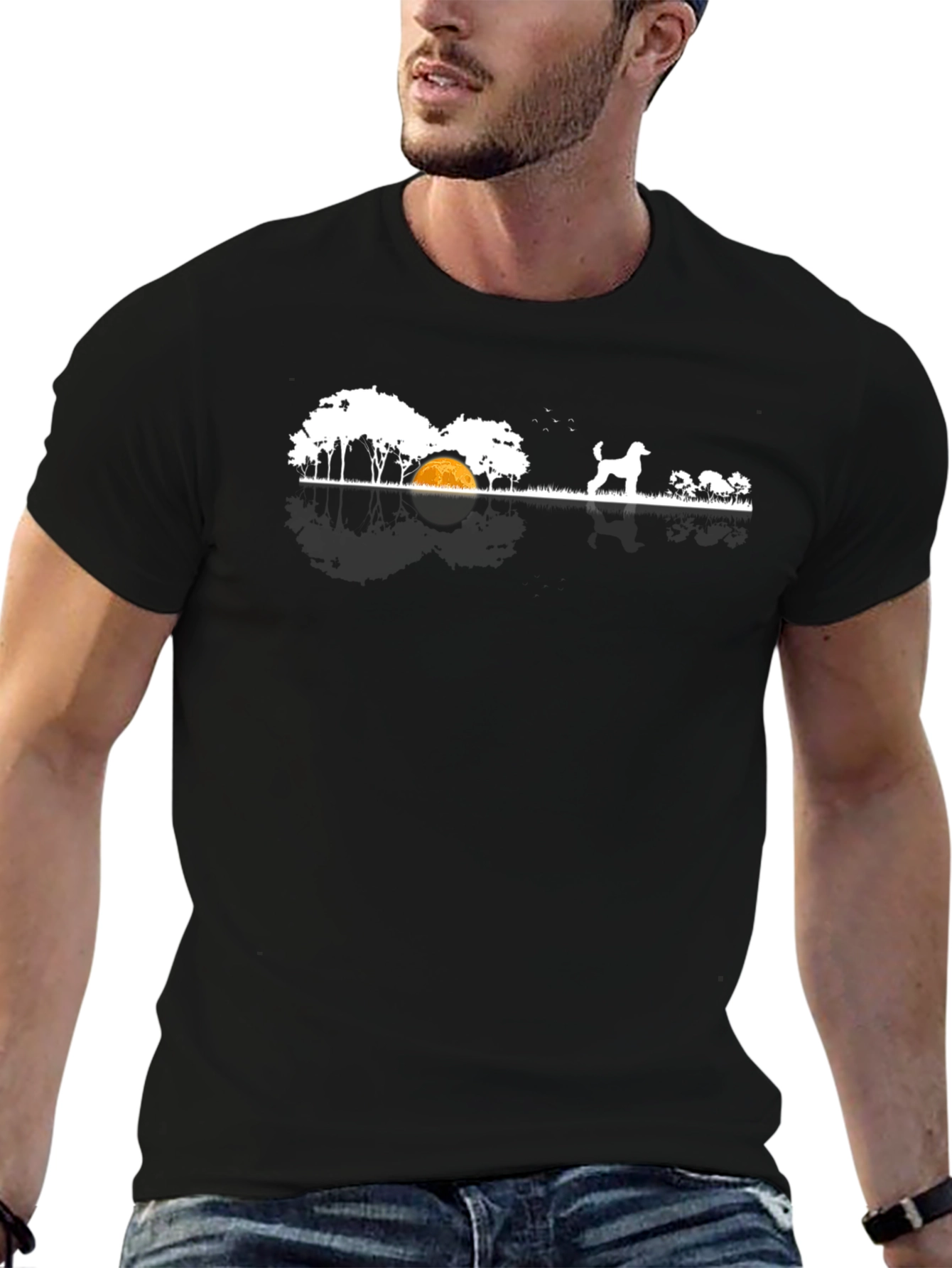 Black Dog Camping Scene T-Shirt - Black view 6