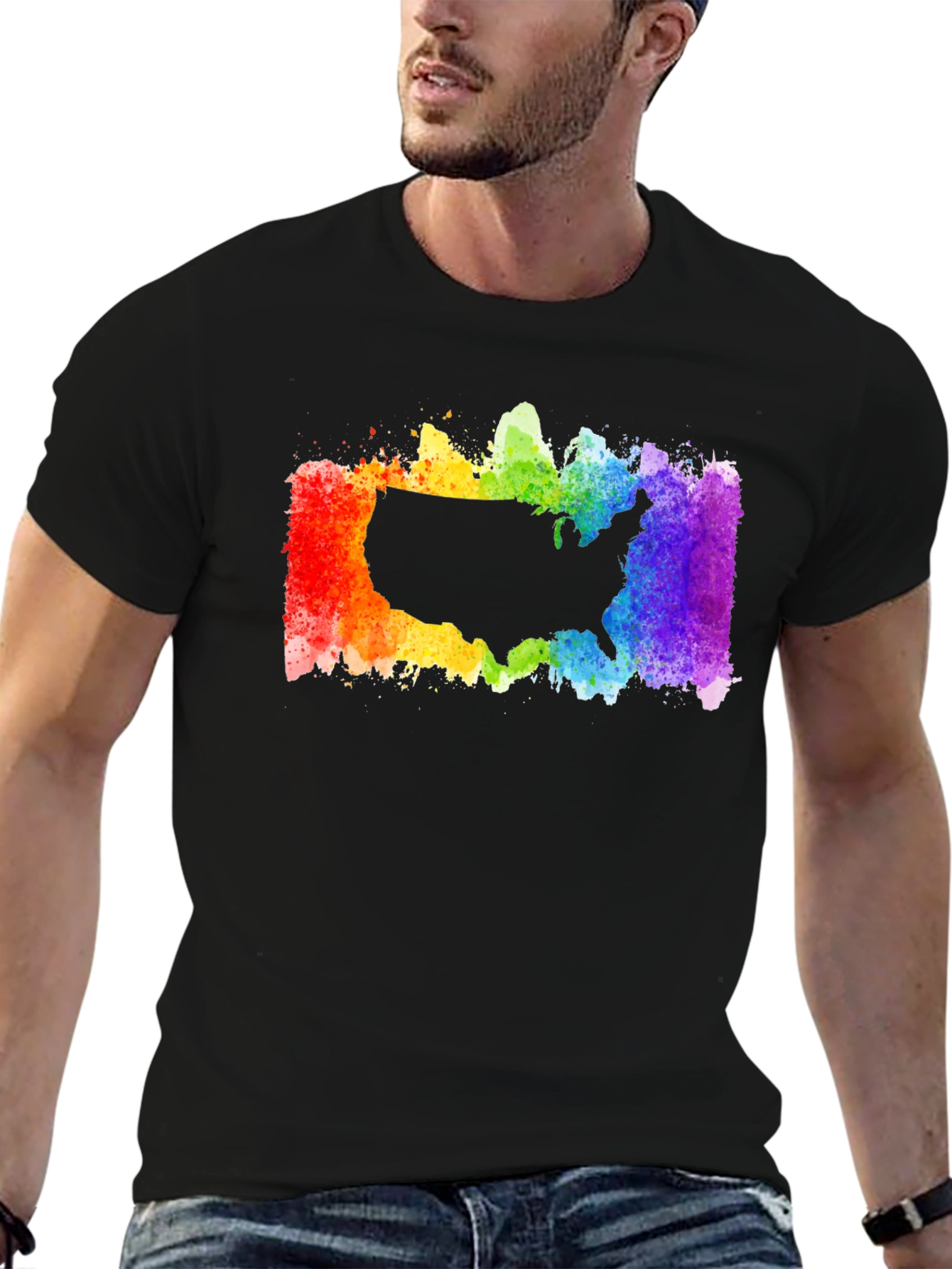 Black USA Rainbow Pride T-Shirt view 6