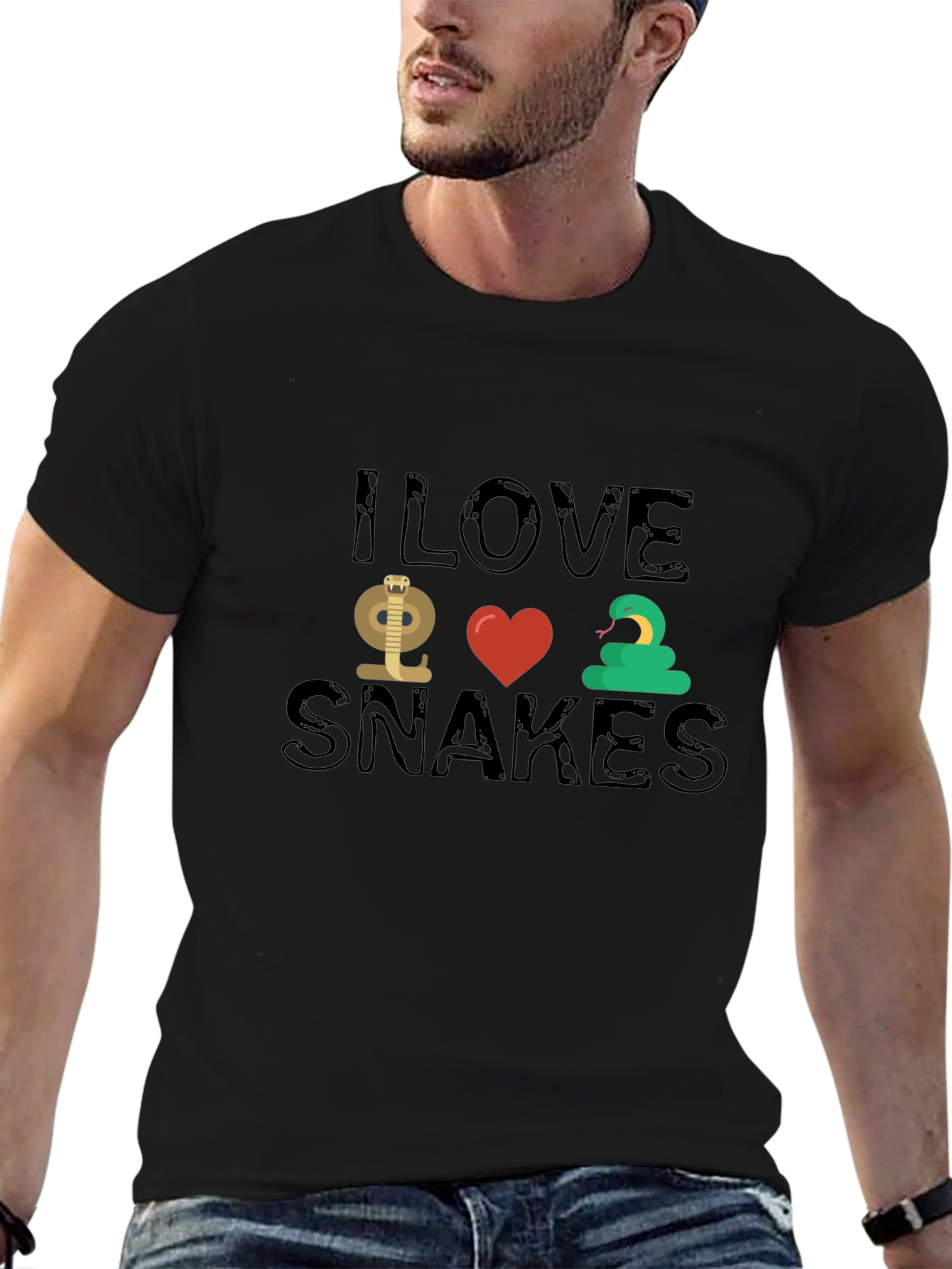 Black I Love Snakes T-Shirt - Novelty Snake Lover Tee view 6