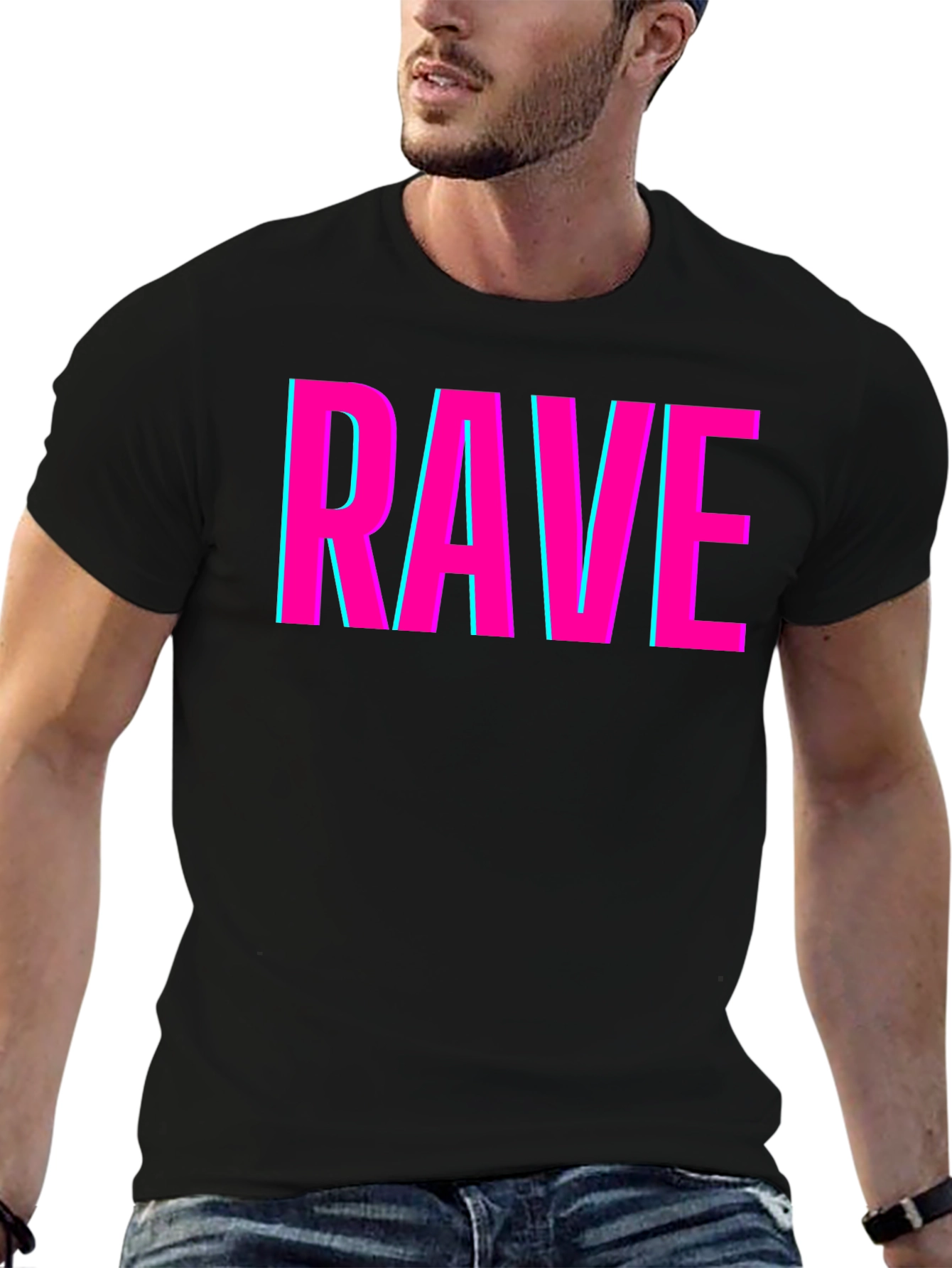 Black Rave Graphic Tee - Neon Pink & Blue view 6