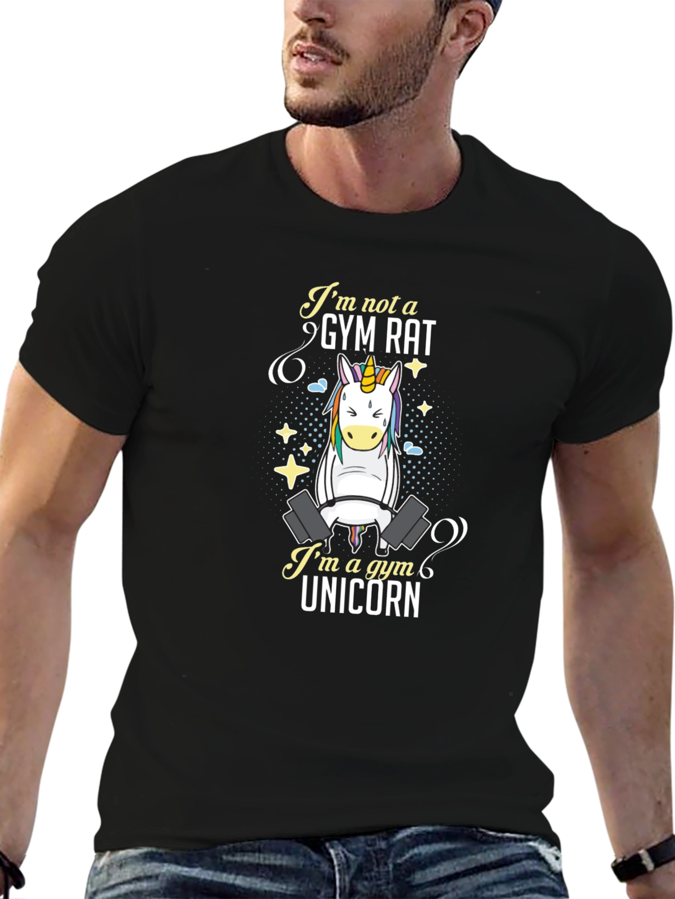 Black Gym Unicorn Graphic T-Shirt - Black view 6
