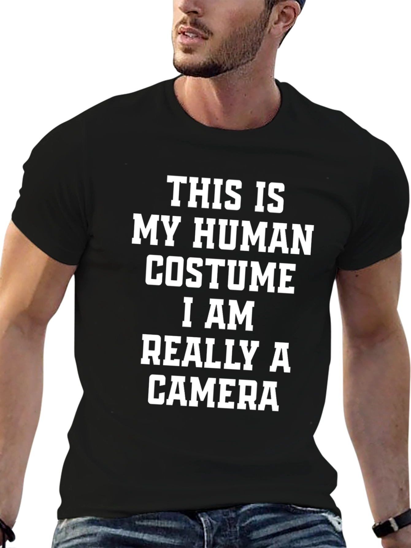 Black Funny Camera T-Shirt - Human Costume Tee view 6