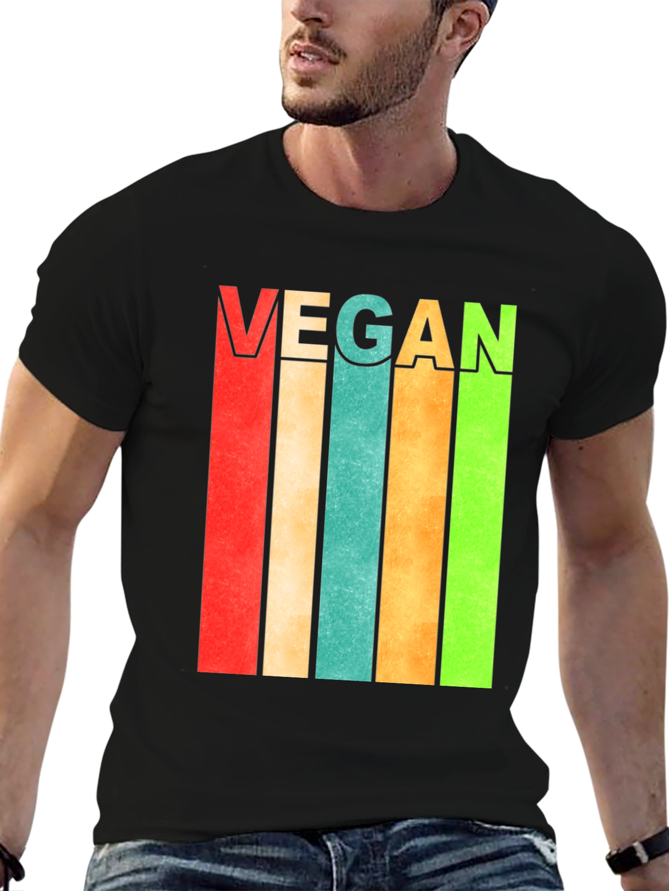 Black Retro Vegan Striped T-Shirt - Bold Statement Tee view 6