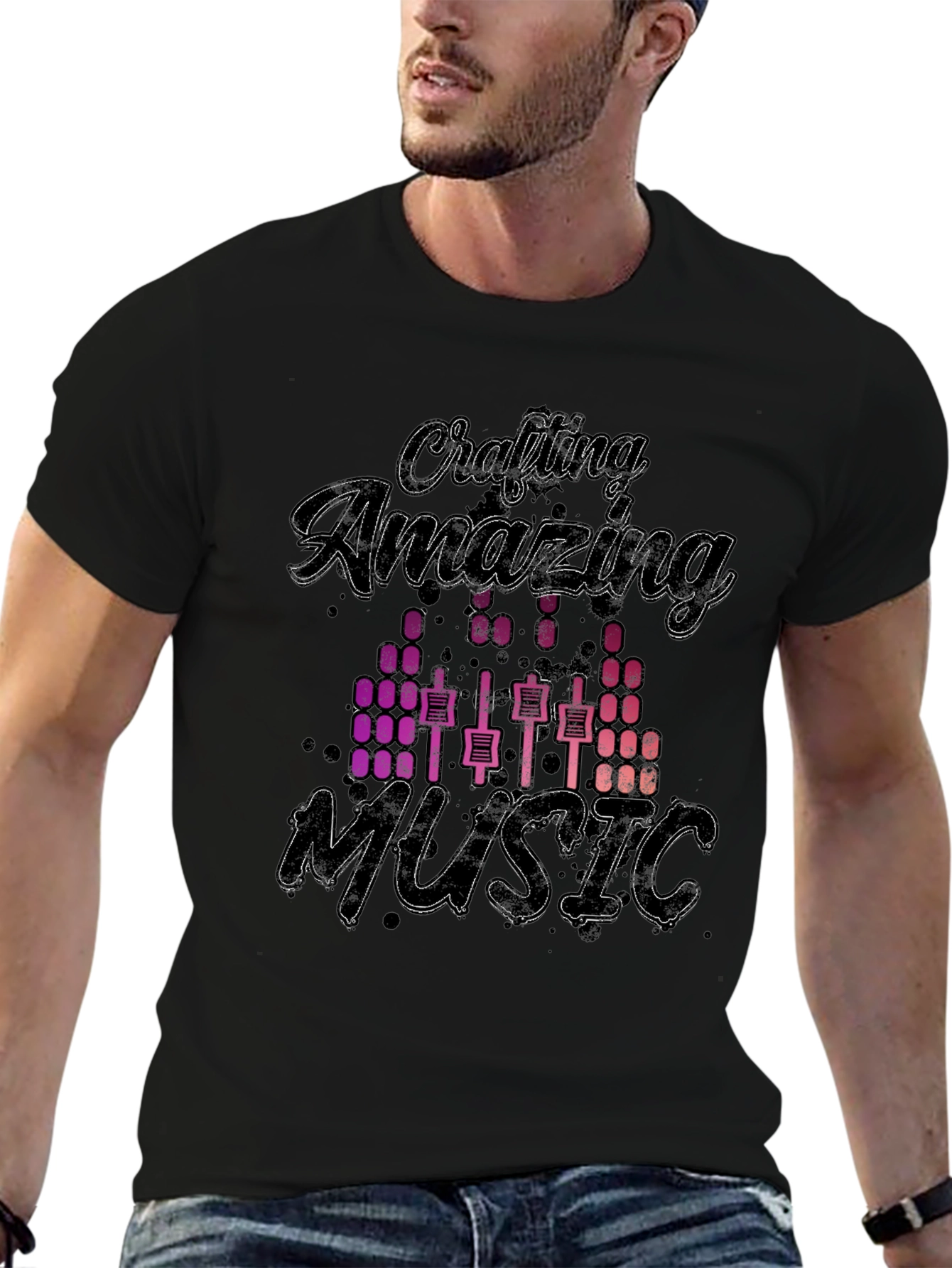 Black Crafting Amazing Music Graphic T-Shirt view 6