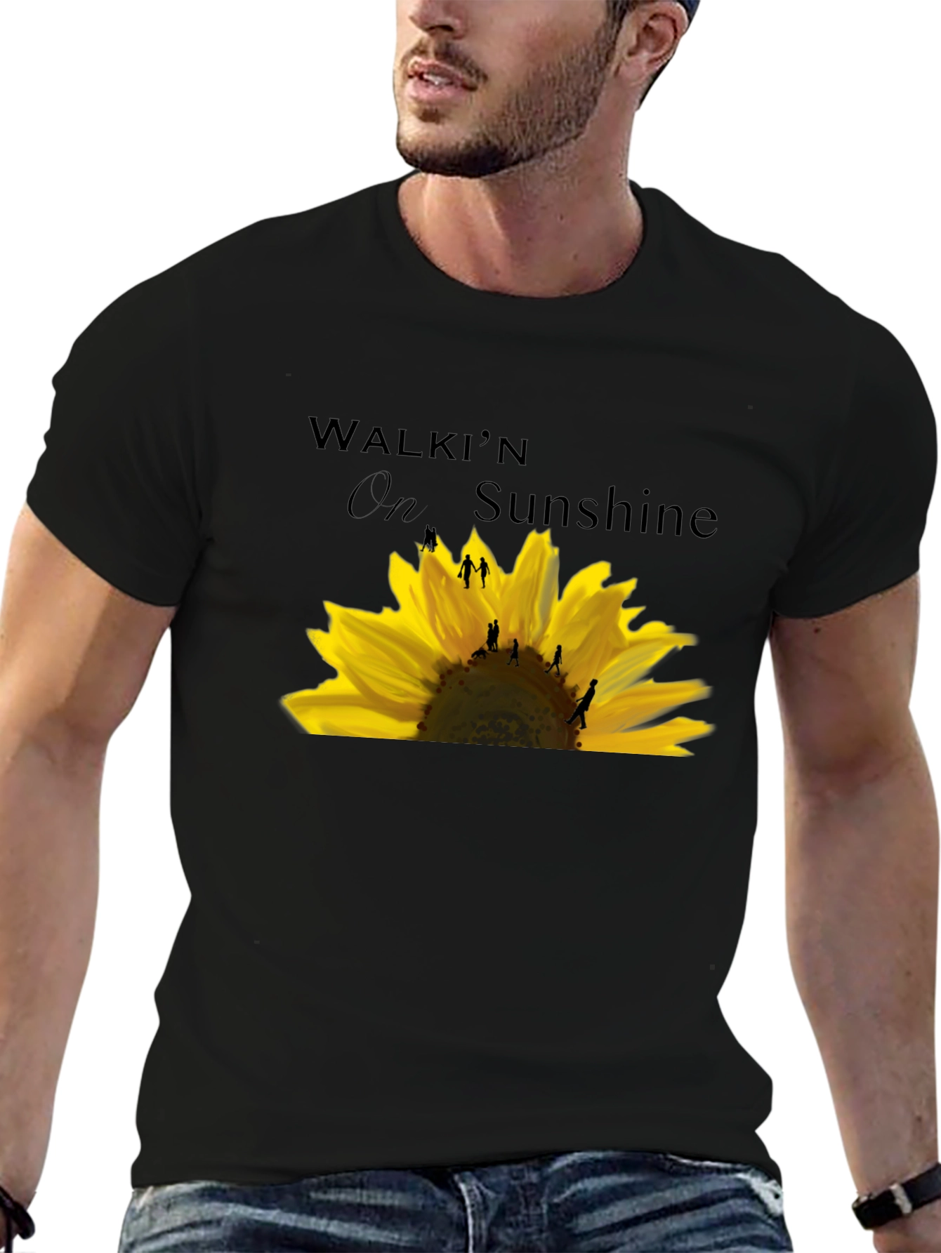 Black Walkin' on Sunshine Sunflower Graphic T-Shirt view 6