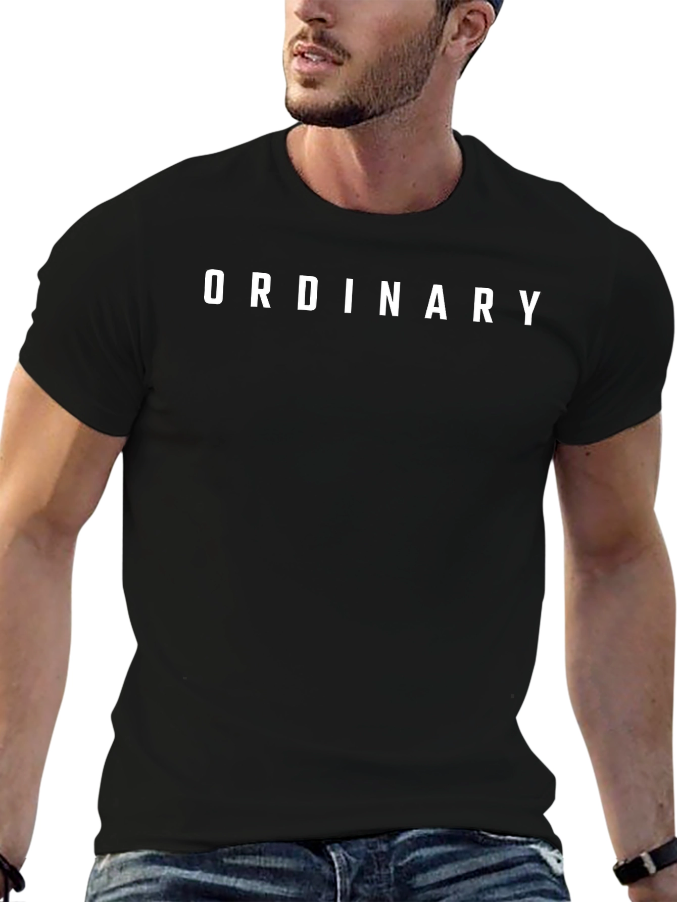 Black Ordinary Graphic Print Crew Neck T-Shirt - Casual Wear view 6